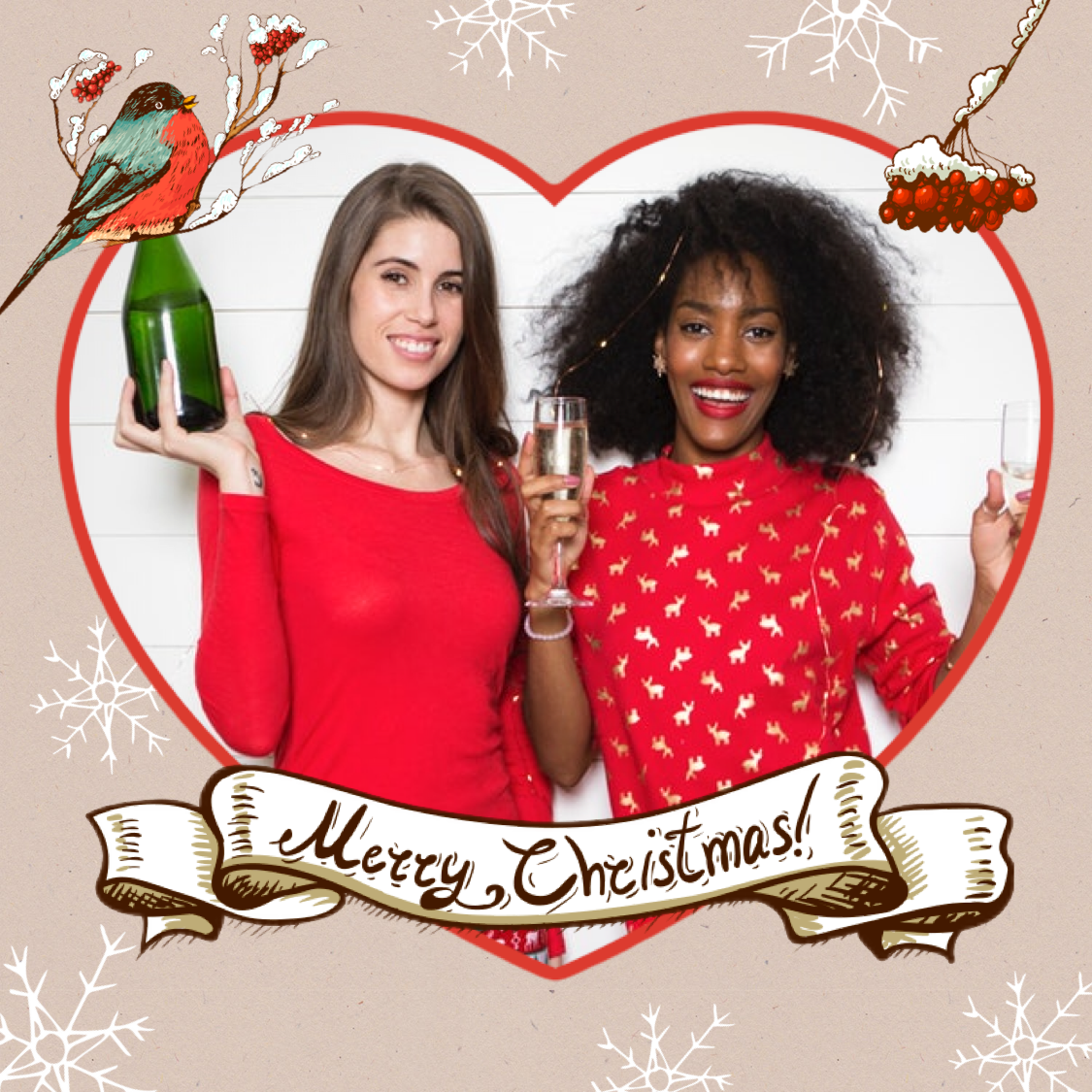 Merry Christmas Couple Of Women Standing Next To Each Other Template