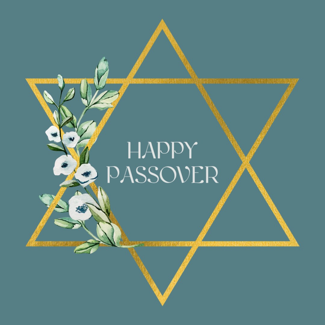 Passover holiday floral and Star of David greeting instagram post template