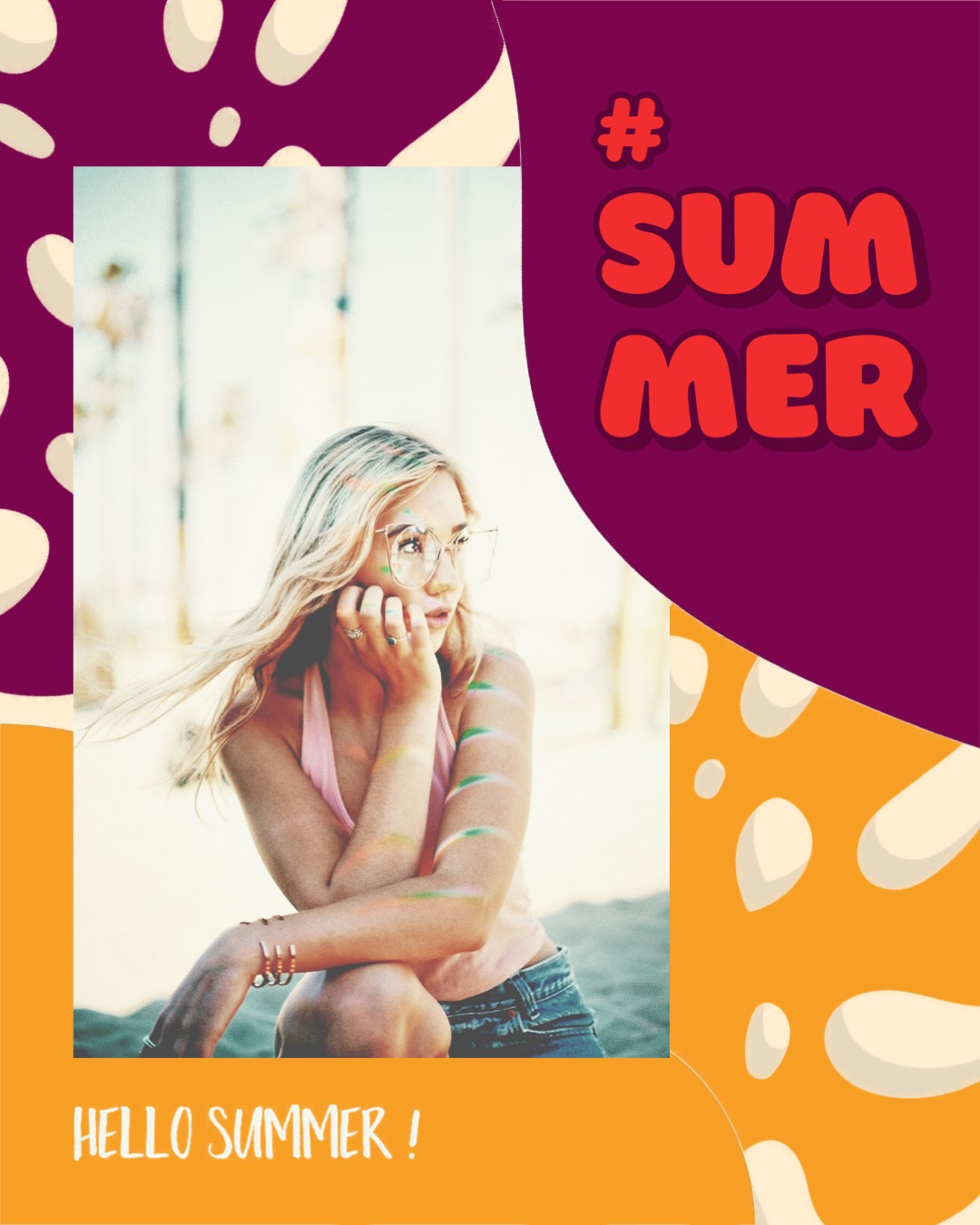 A Woman Talking On A Cell Phone In A Picture Frame Retro Summer Template