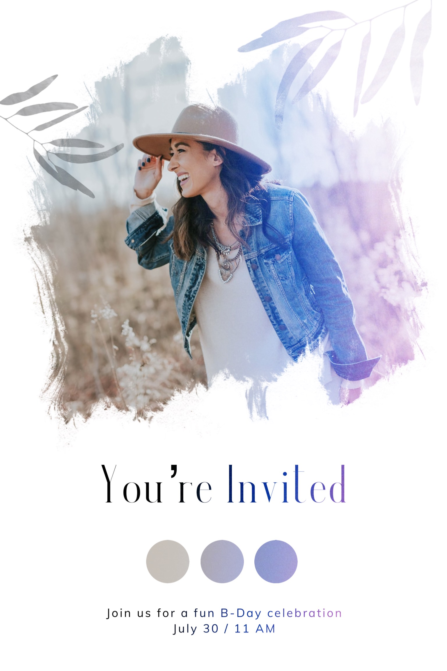 A Photo Of A Woman Wearing A Hat And Denim Jacket Invitation Template