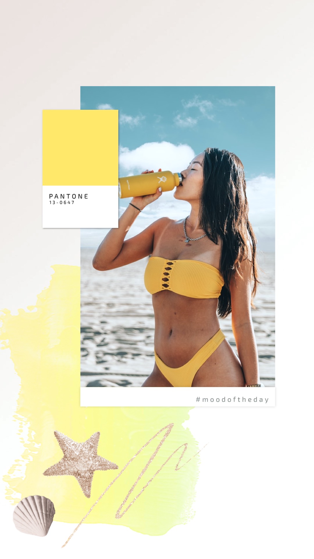A Woman In A Yellow Bikini Drinking From A Bottle Summer Story Template