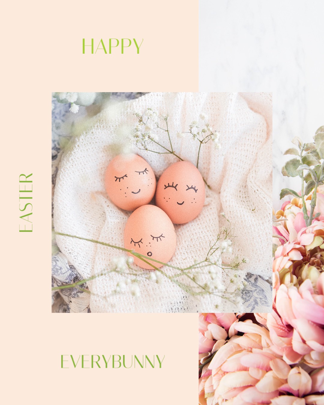A Collage Of Photos With Flowers And Eggs Happy Easter Template