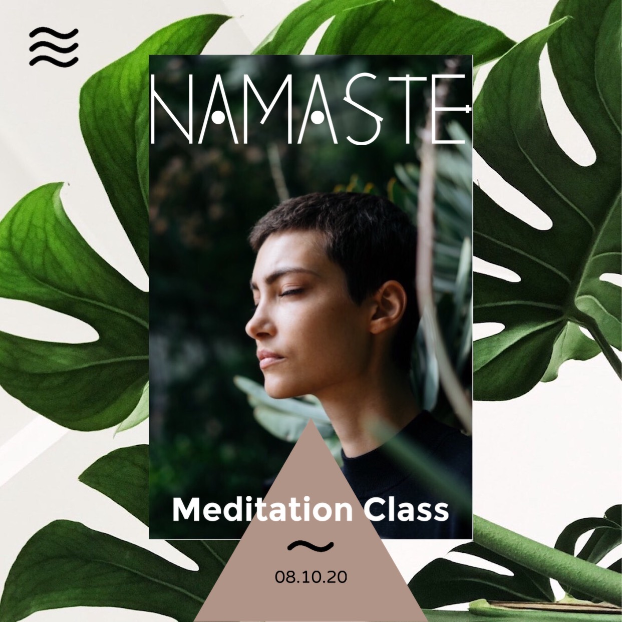 Woman and leaf namaste meditation class Facebook post template
