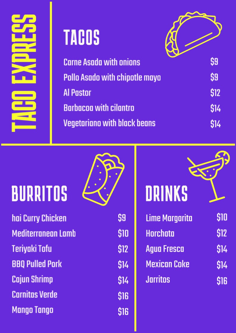 Mexican restaurant menu template