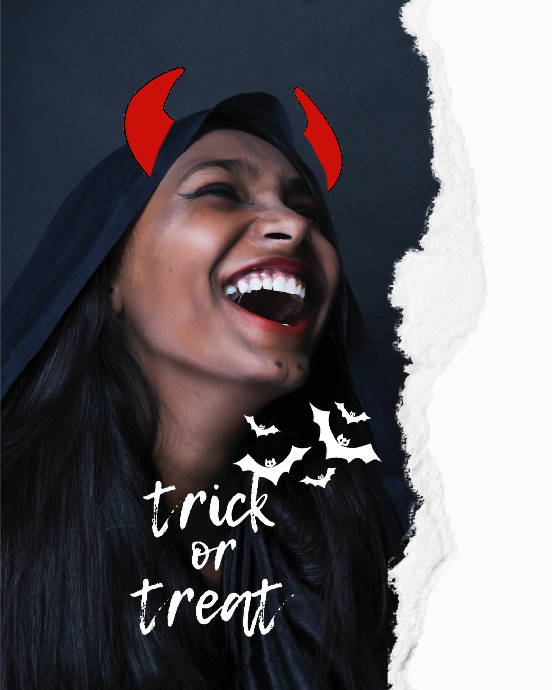 A Woman With Horns On Her Head Laughing Halloween Template