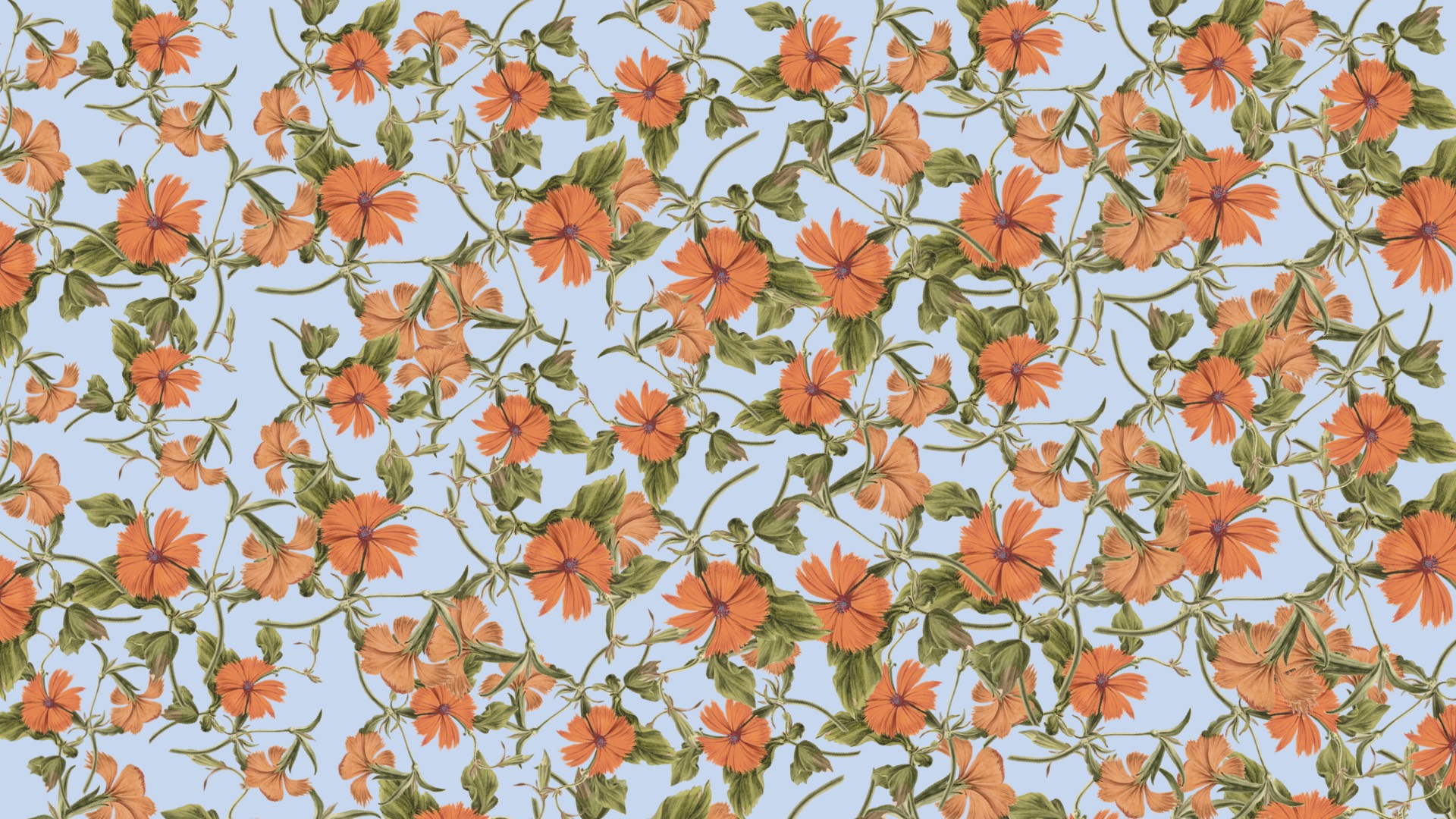 A Pattern Of Orange Flowers On A Blue Background Zoom Backgrounds Template