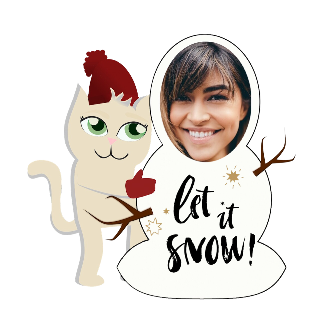 A Picture Of A Cat And A Snowman Christmas Stickers Template