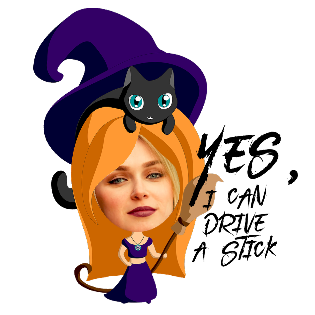 A Woman With A Black Cat On Her Head Halloween Stickers Template