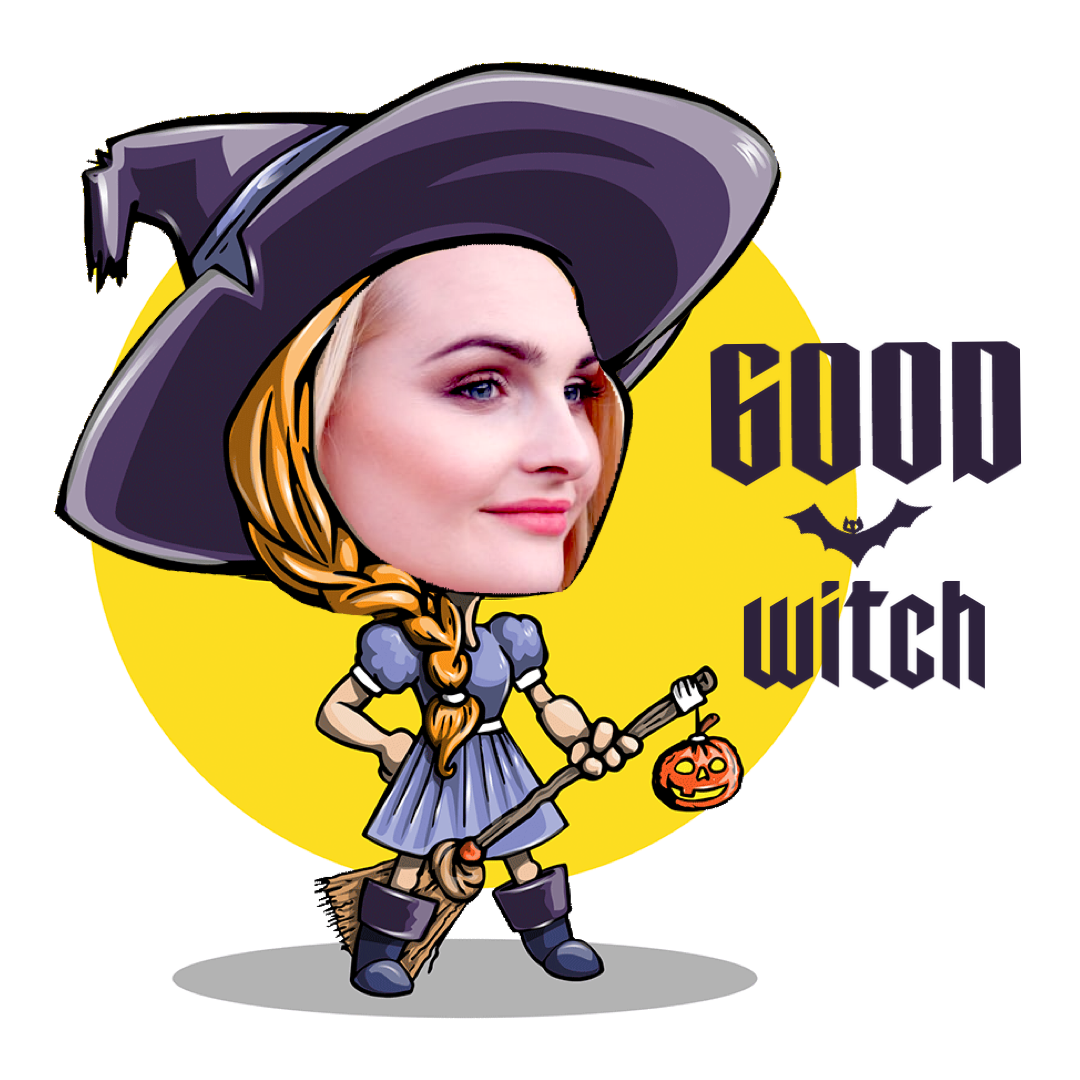 A Cartoon Of A Witch Holding A Broom Halloween Stickers Template