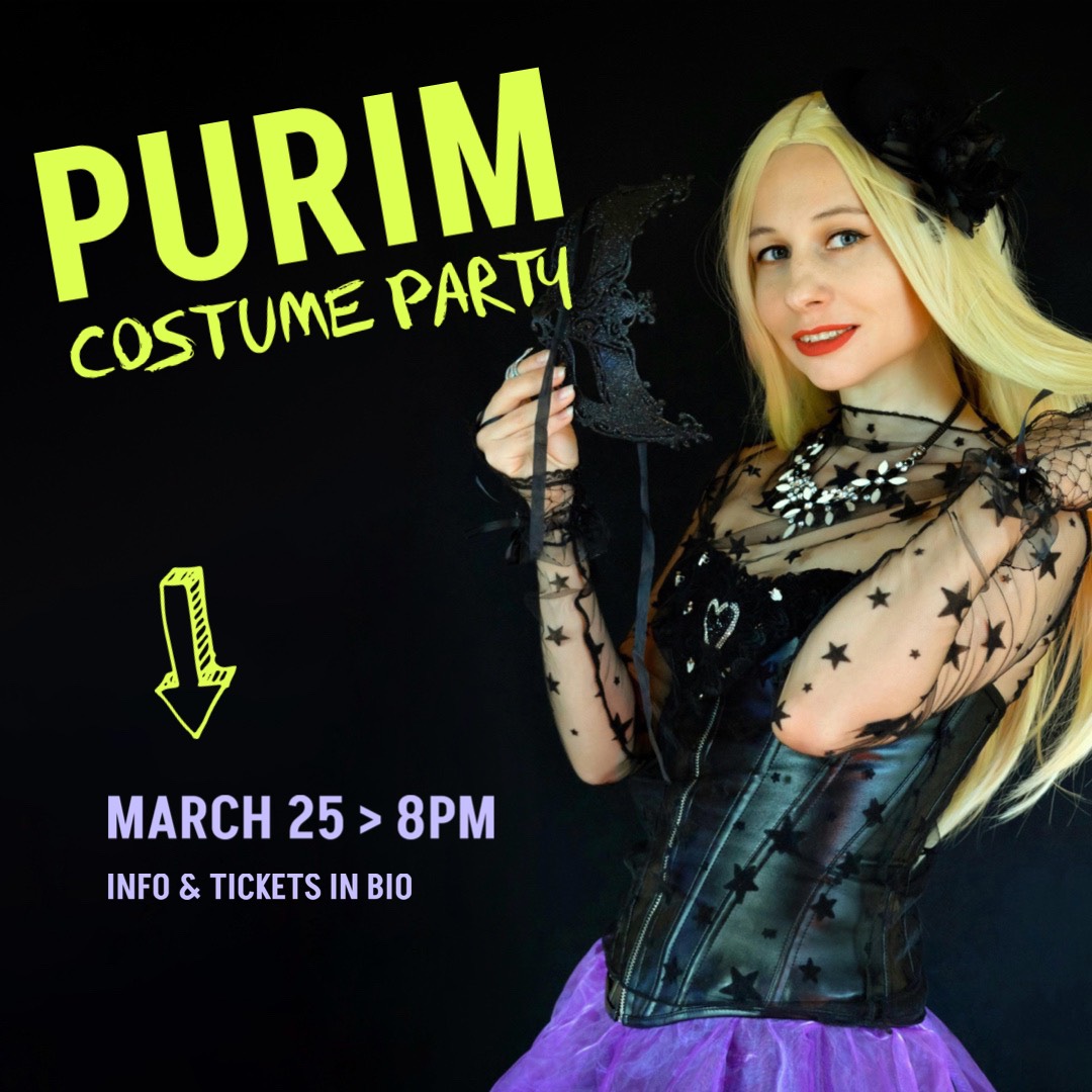 photo of a woman wearing costume Purim party instagram post black template