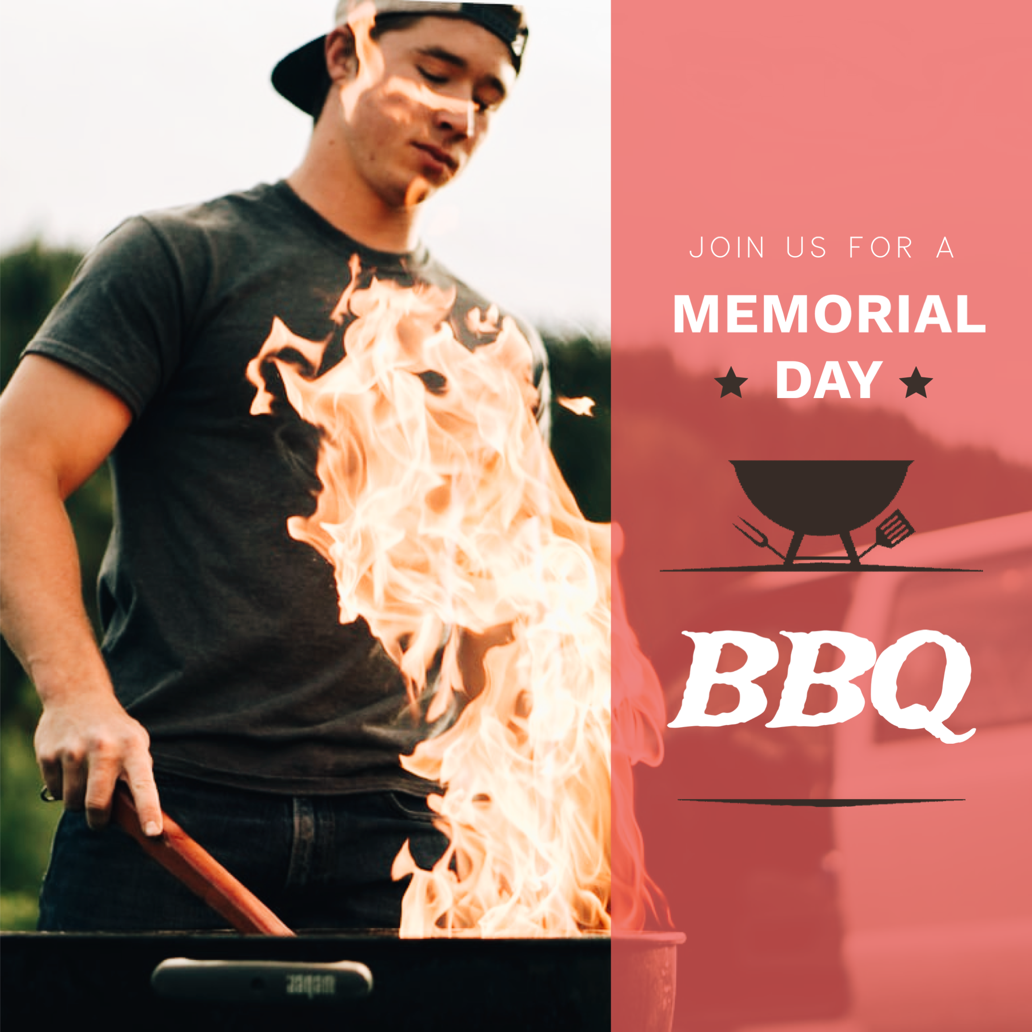 A Man Holding A Bbq With Flames Coming Out Of It Template