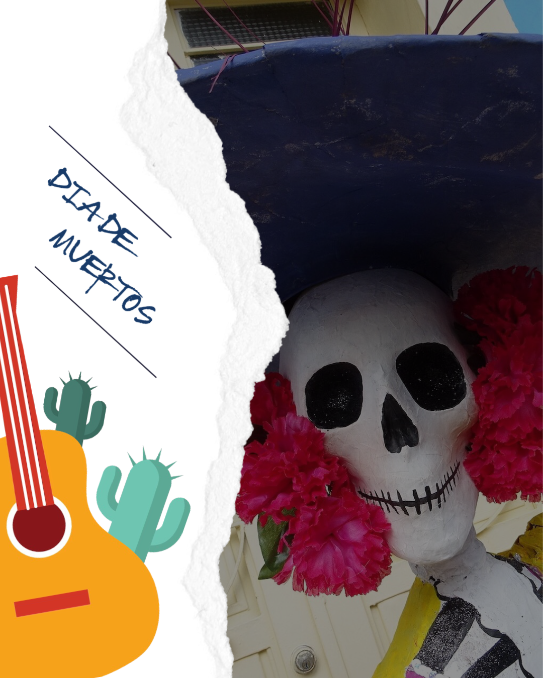 A Skull With Flowers In Its Mouth And A Guitar Day Of The Dead Template