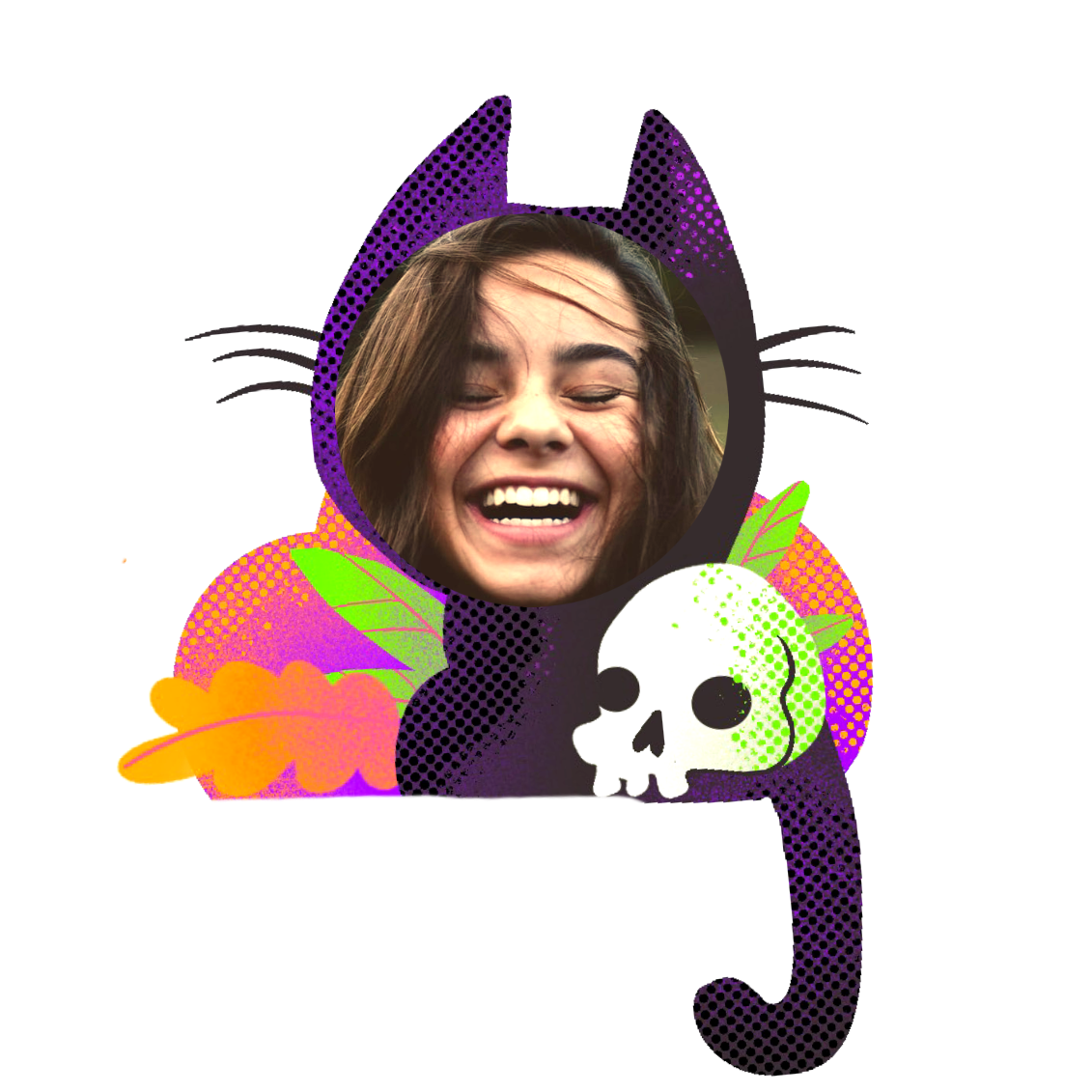 A Woman With Her Eyes Closed And A Skull In Front Of Her Halloween Stickers Template