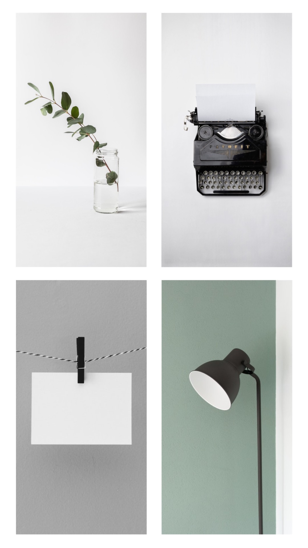 Leaf typewriter paper and lamp minimalist simple story template