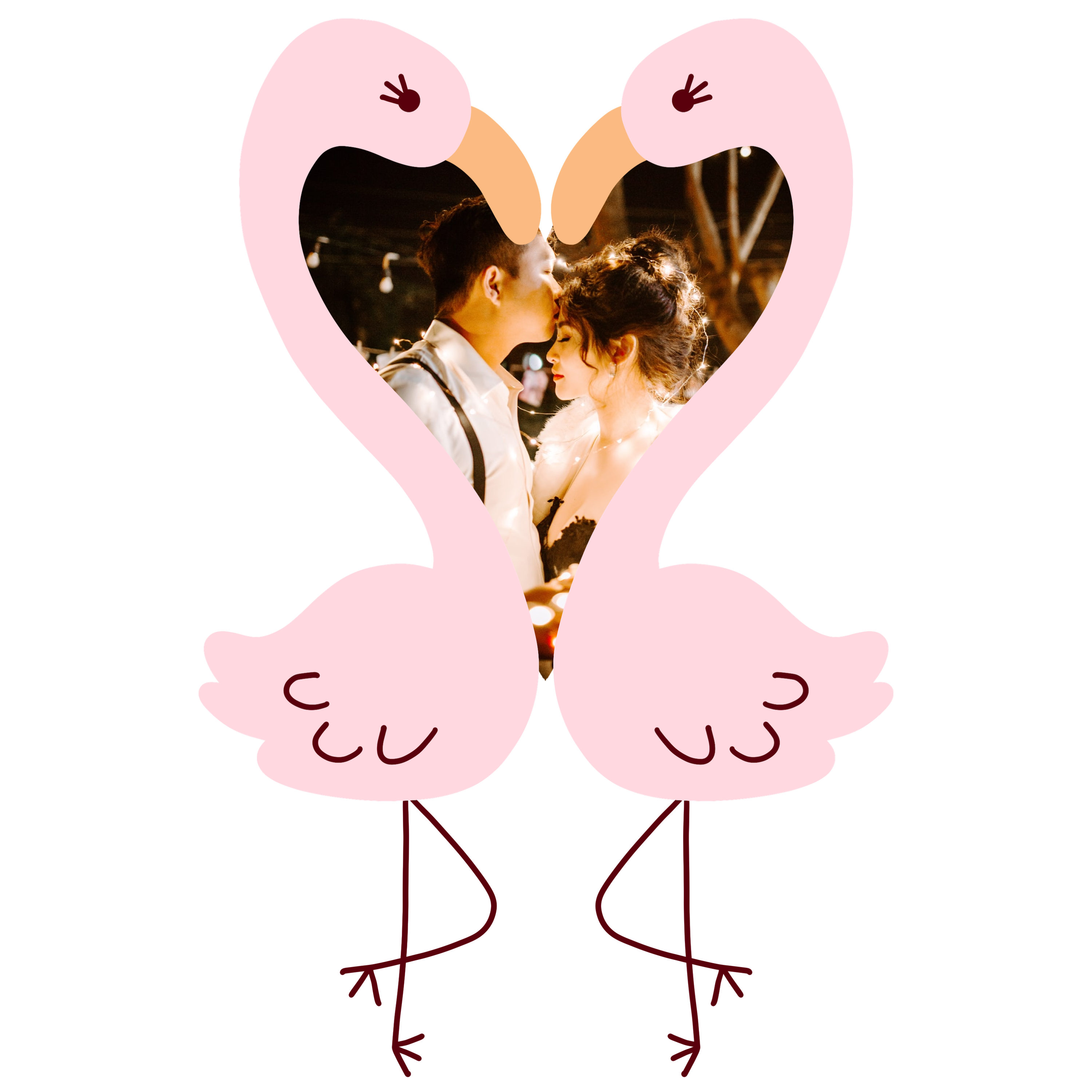 A Couple Of Pink Flamingos Standing Next To Each Other Love Stickers Template