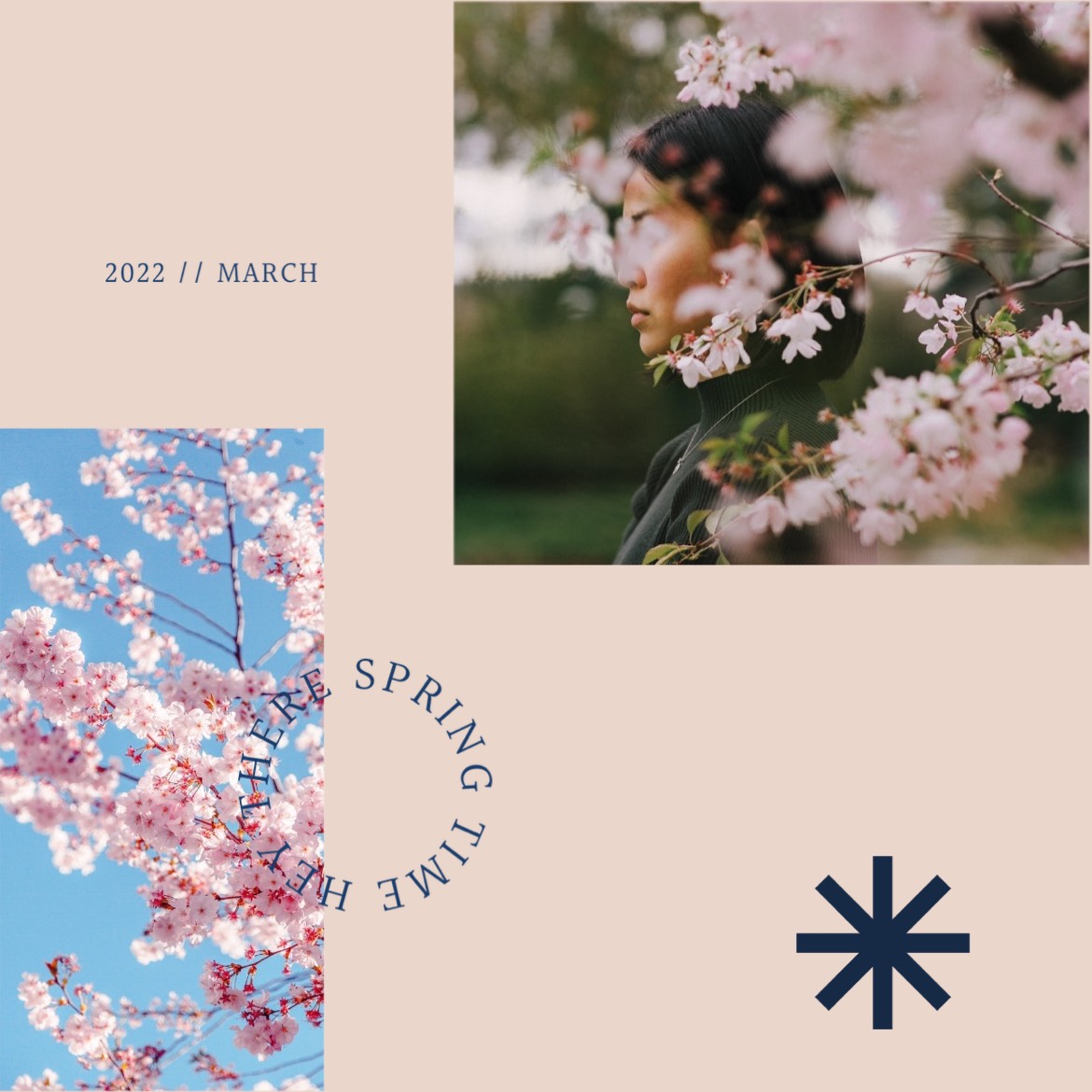 A Postcard With A Picture Of A Woman In A Cherry Blossom Tree Hello Spring Template
