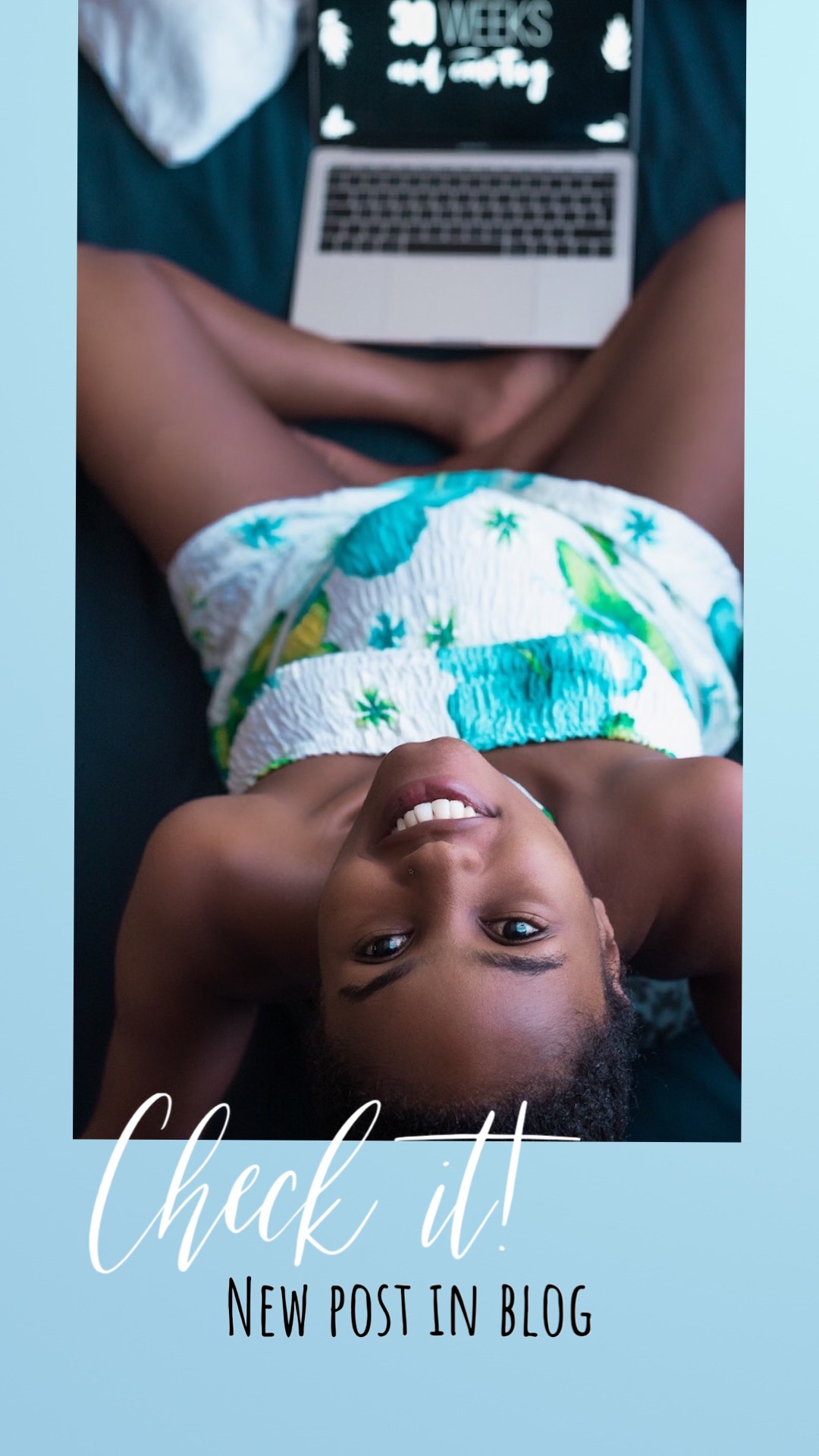 Woman Smiling While Working On Her Laptop Instagram Story Template