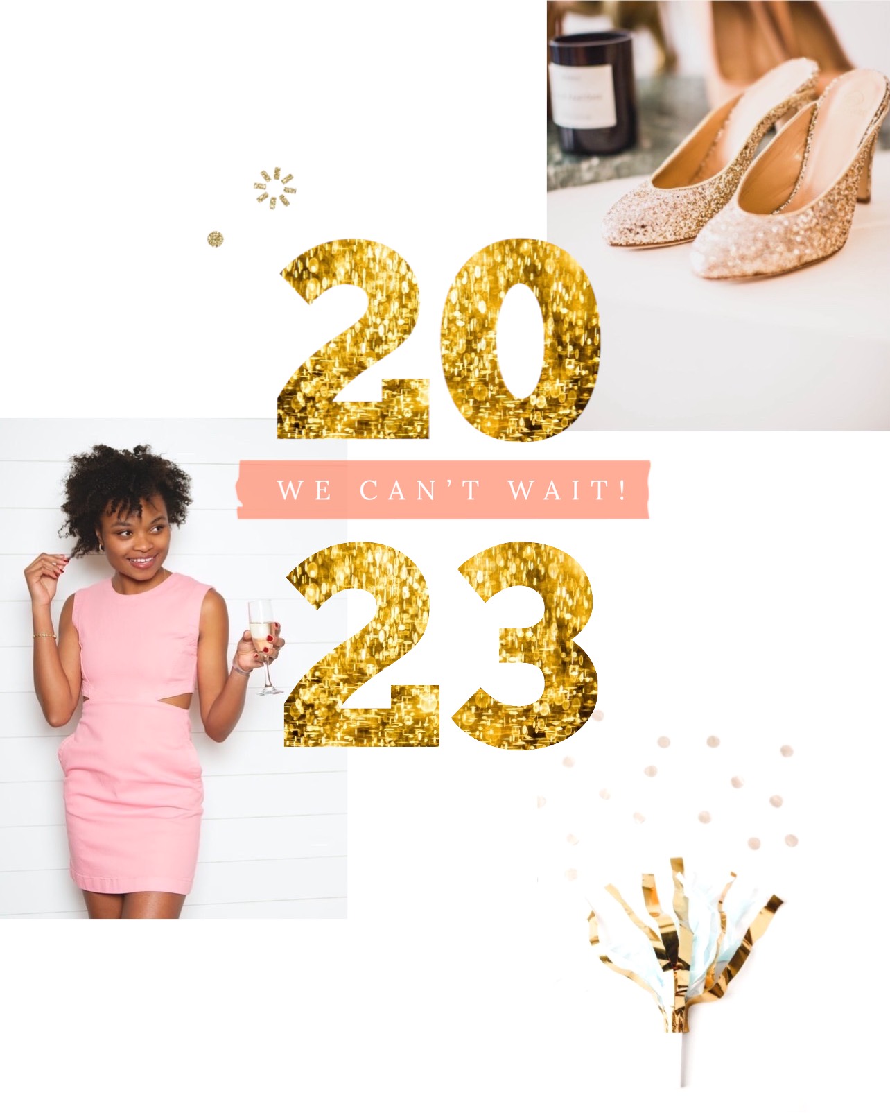 A Collage Of Photos With A Woman In A Pink Dress Happy New Year Template