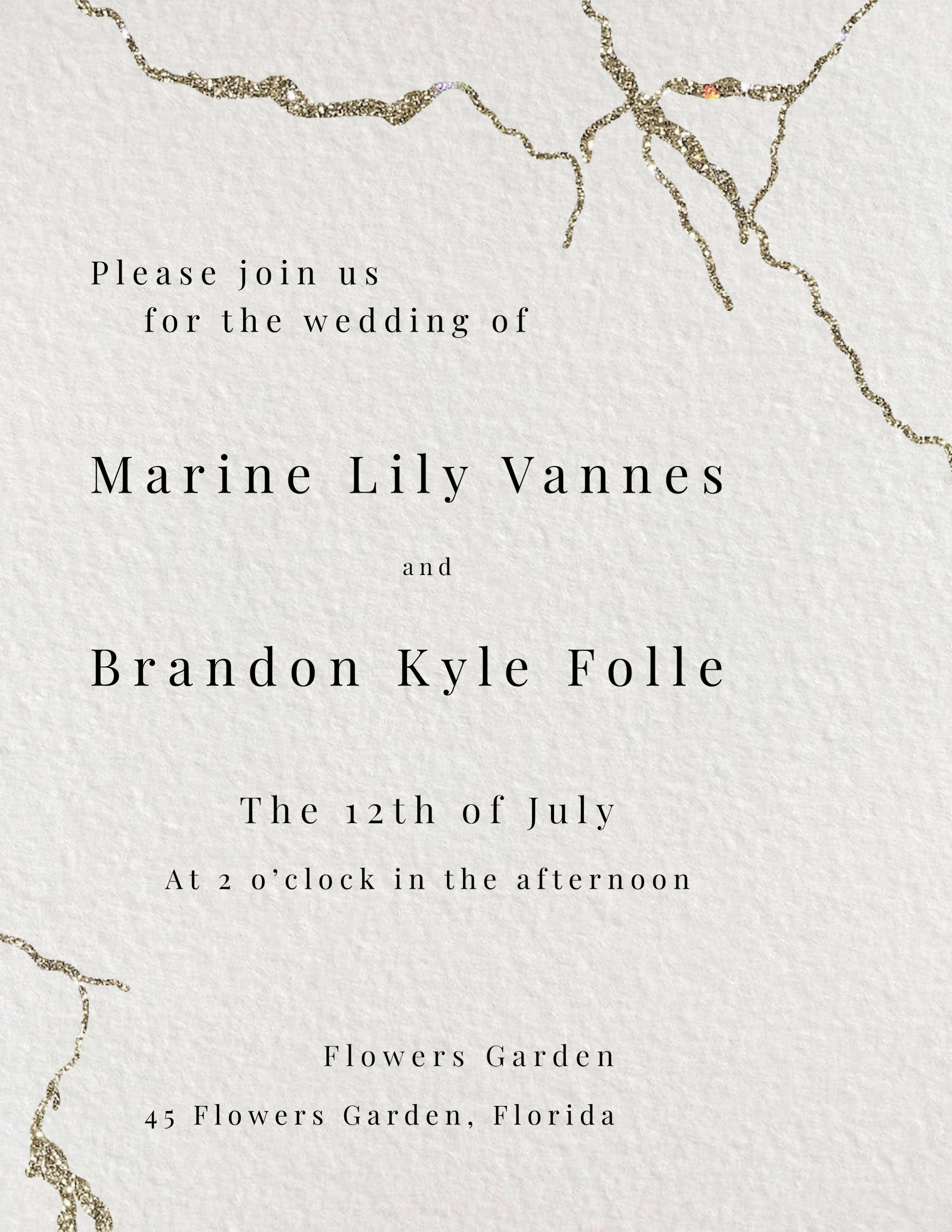 A White Wedding Card With Gold Foil On It Wedding Template