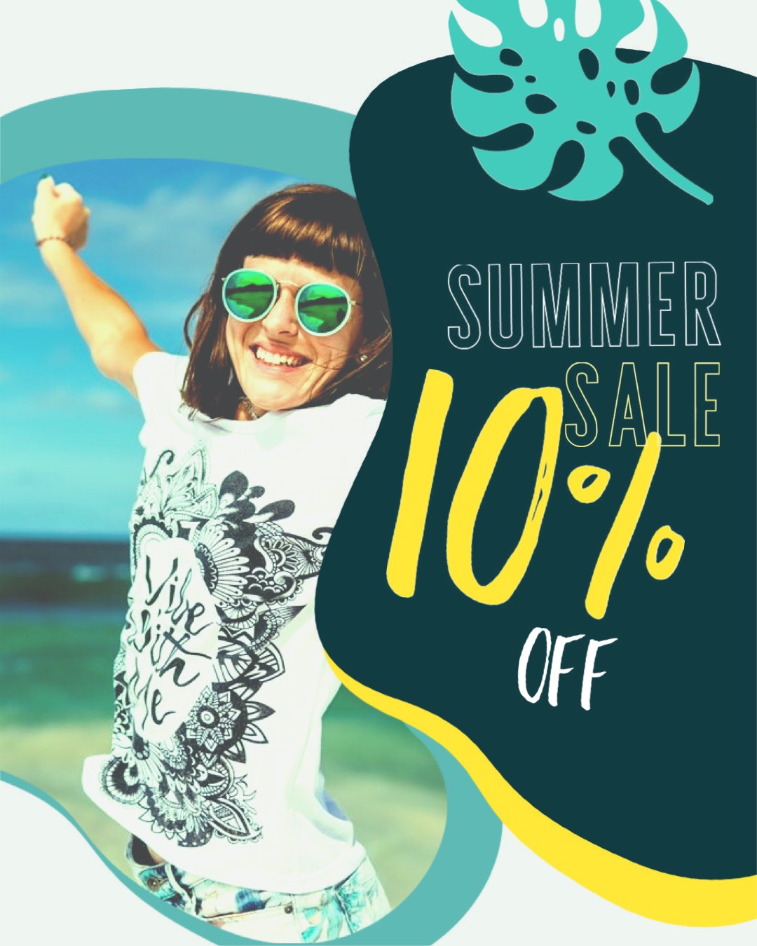 Girl Wearing Sunglasses Summer Sale 10% Retro Summer Template
