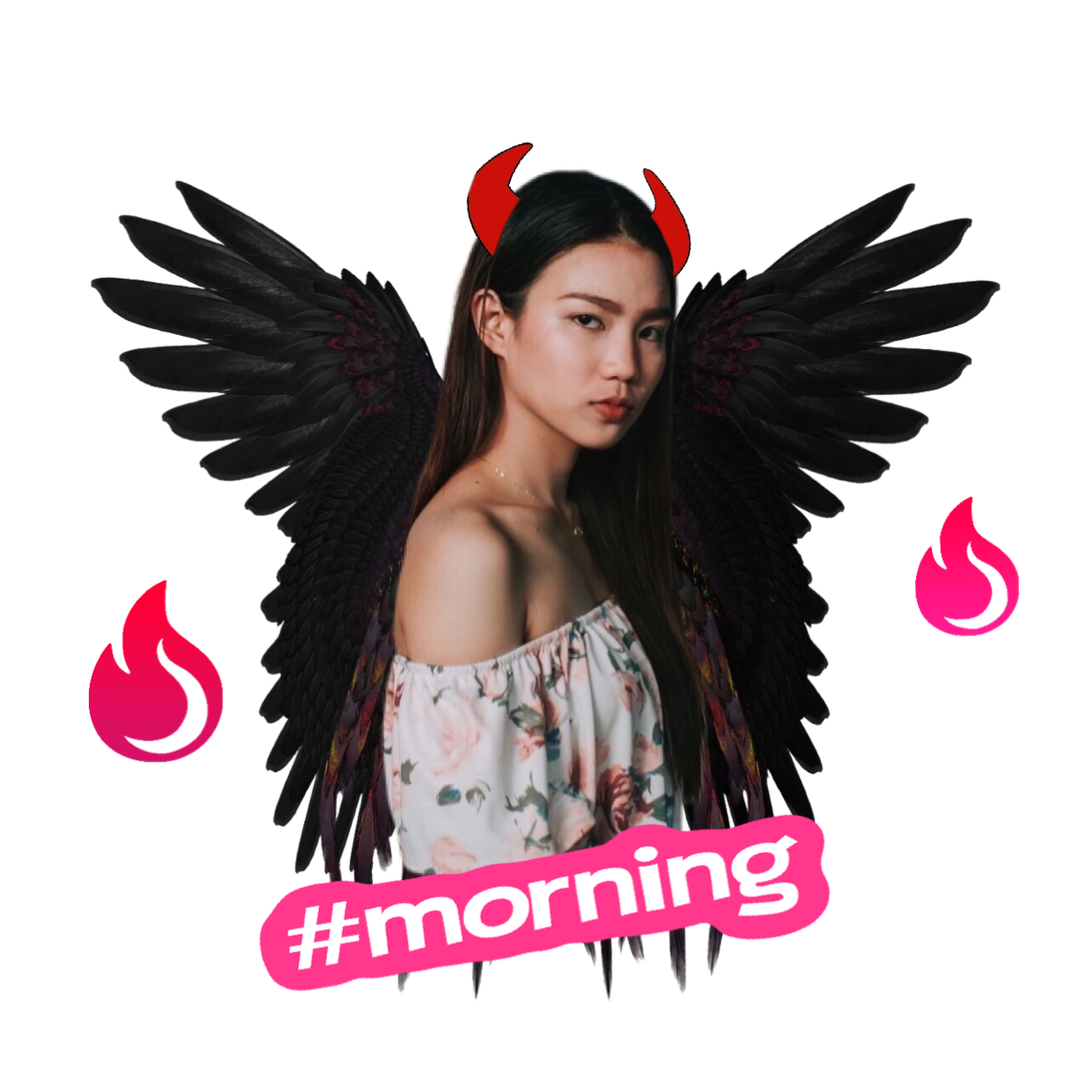 A Picture Of A Girl With Angel Wings And A Demon'S Head Whatsapp Stickers Template