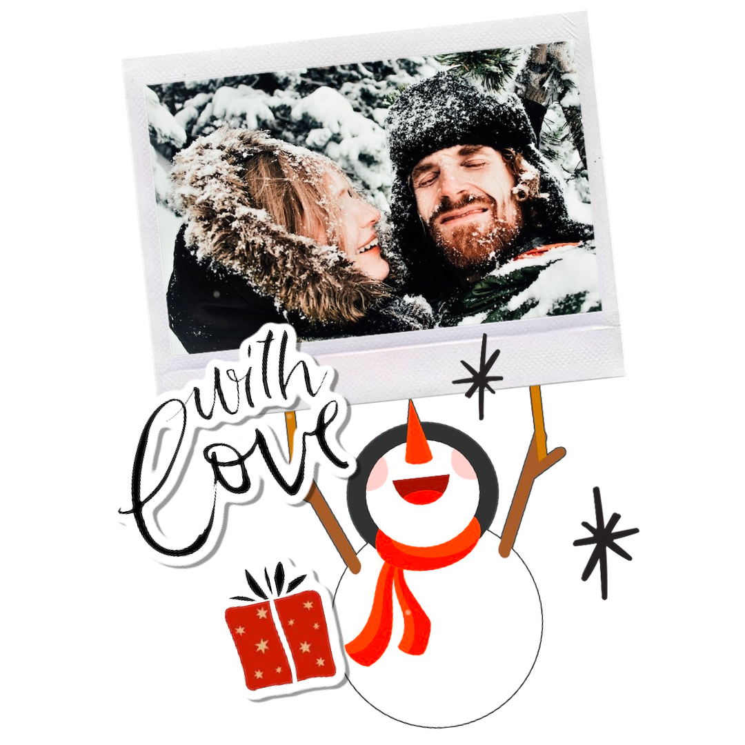 A Picture Of A Man And A Woman With A Snowman Christmas Stickers Template