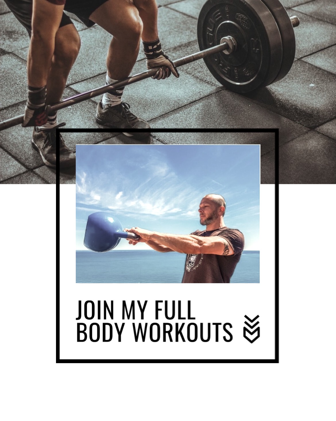 A Man Lifting A Barbell With The Words Join My Full Body Workouts Sports Template