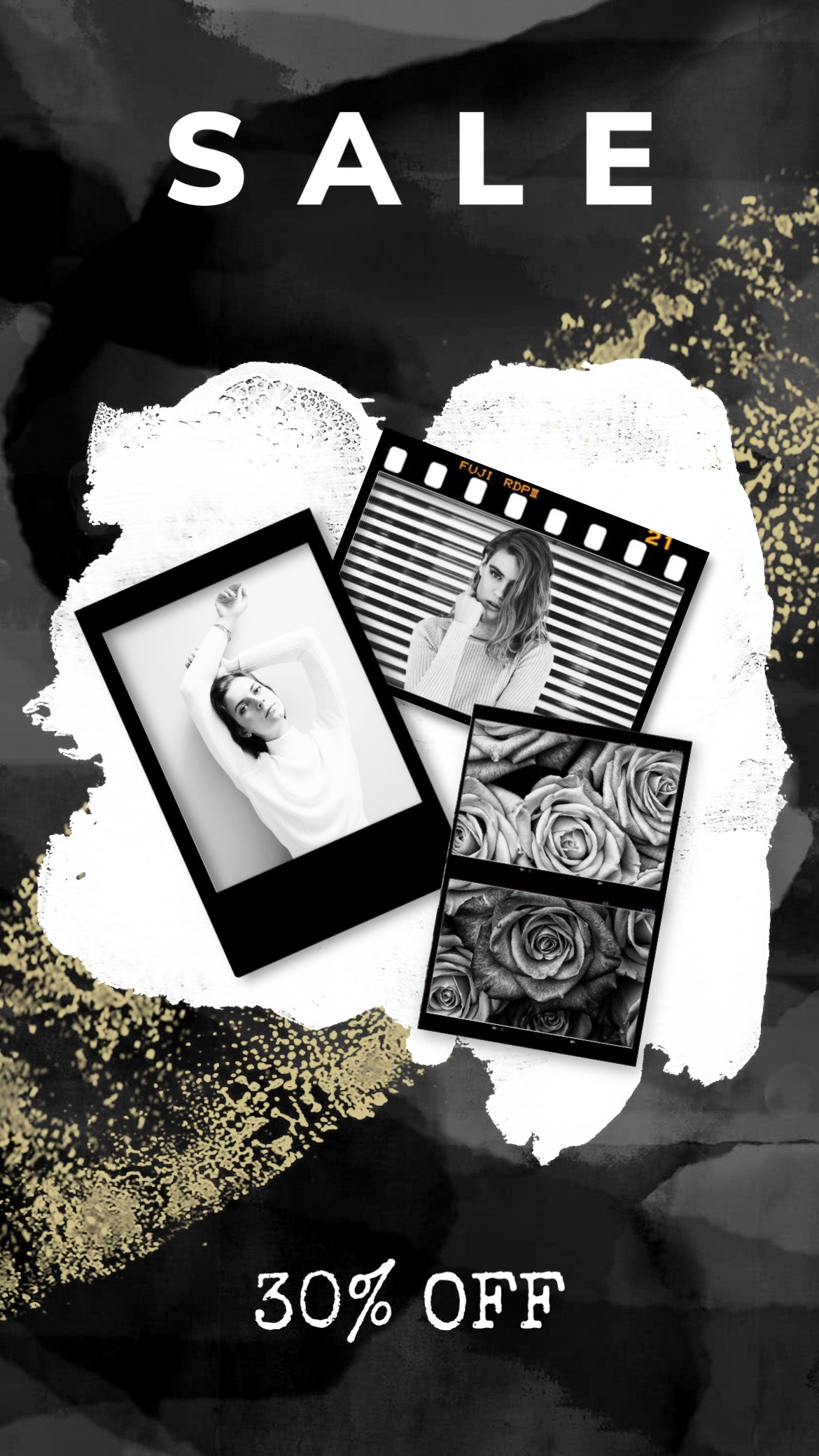 Black and white polaroid pictures sale brochure template
