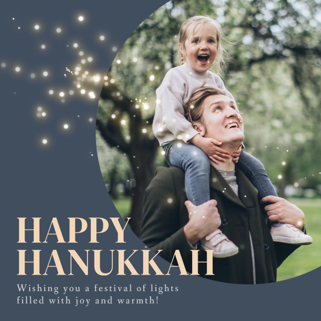 blue glittery Hanukkah holiday Family Photo Greetings Instagram Post Template