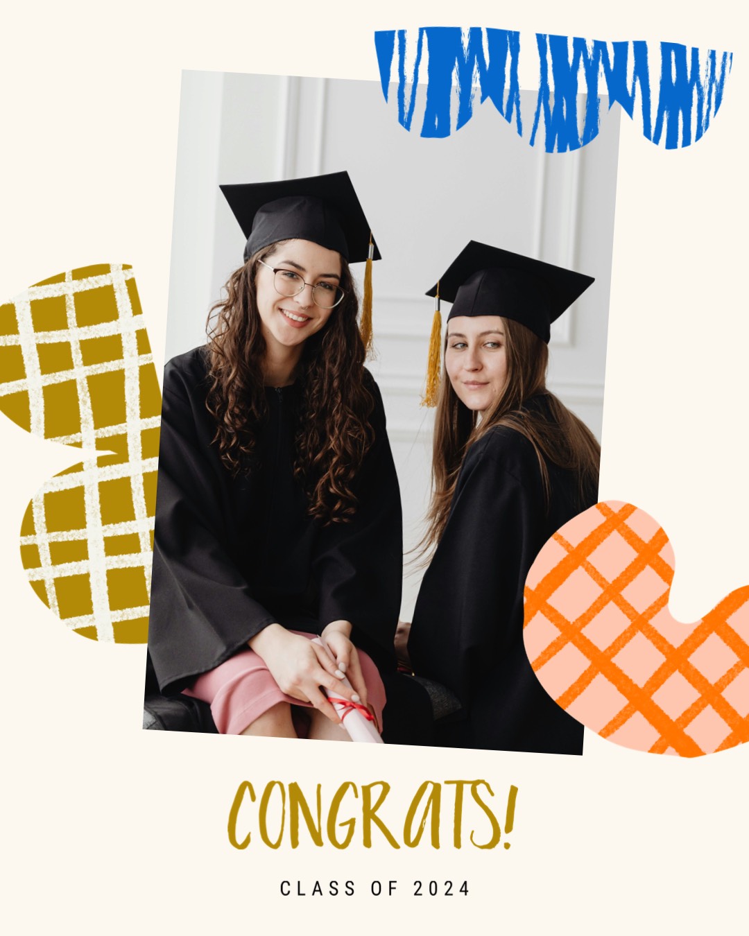 a photo of friends and abstract shapes graduation template 