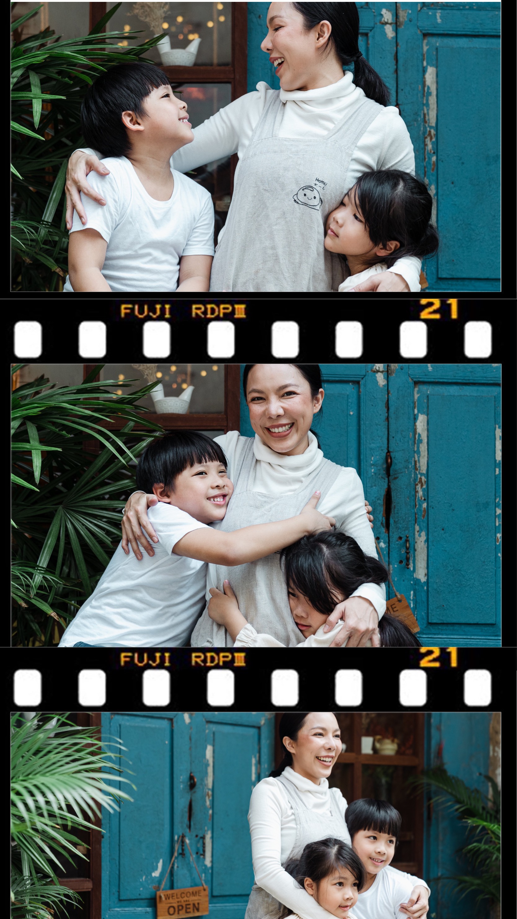 Asian family mother and kids hugging Instagram story template
