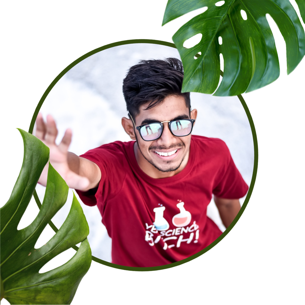 A Man In A Red Shirt And Some Green Leaves Whatsapp Stickers Template