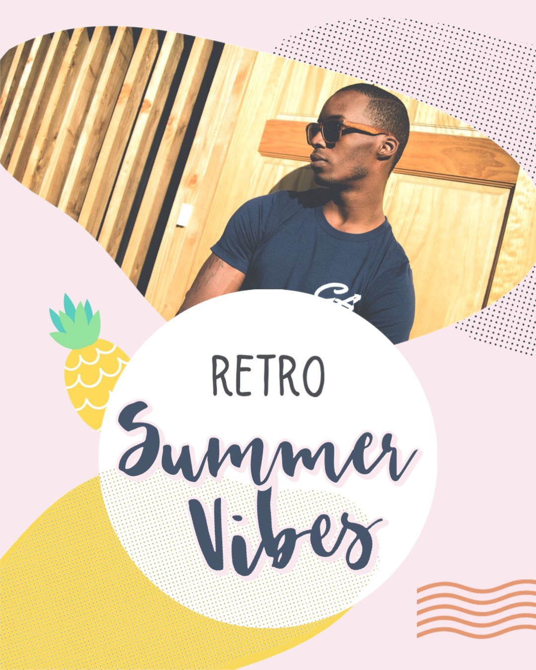 Man In A Blue Shirt And Sunglasses Retro Summer Template