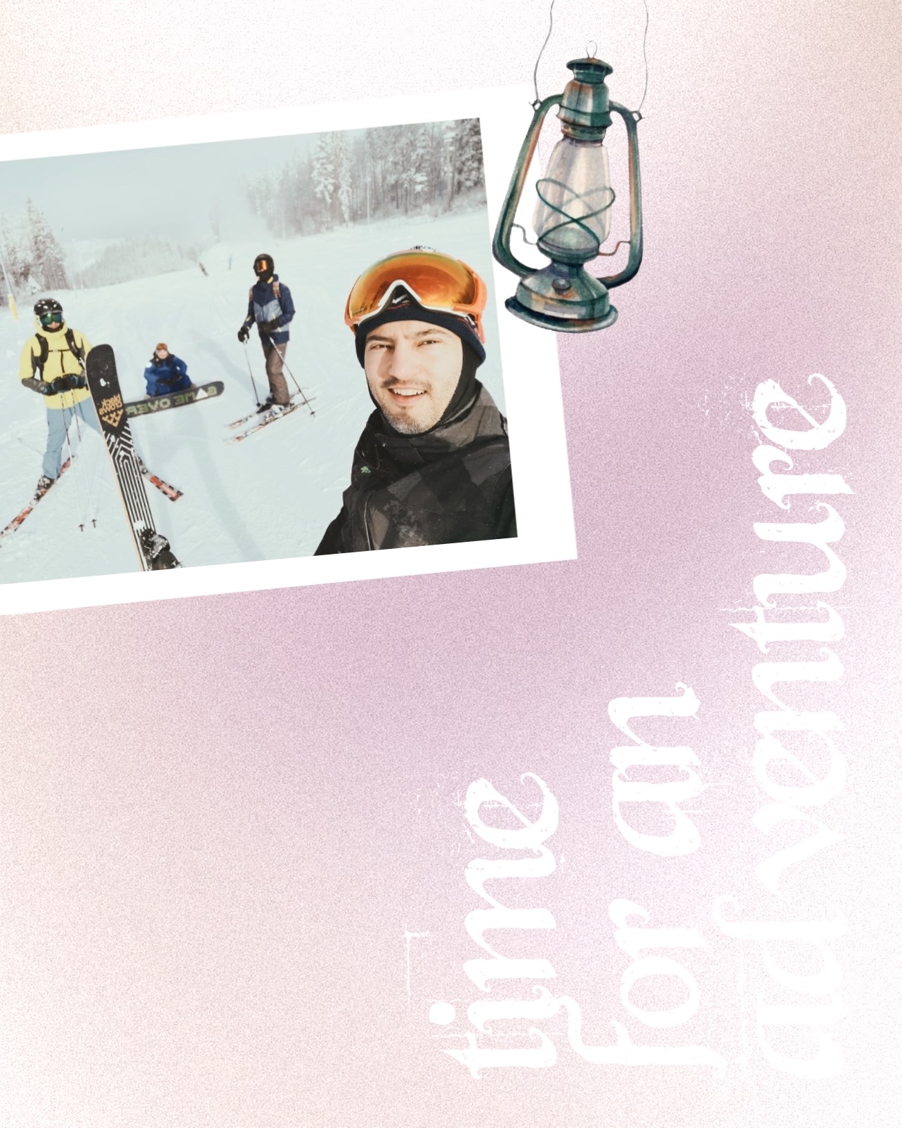 A Picture Of A Man With Skis And A Lantern Winter Wonderland Template