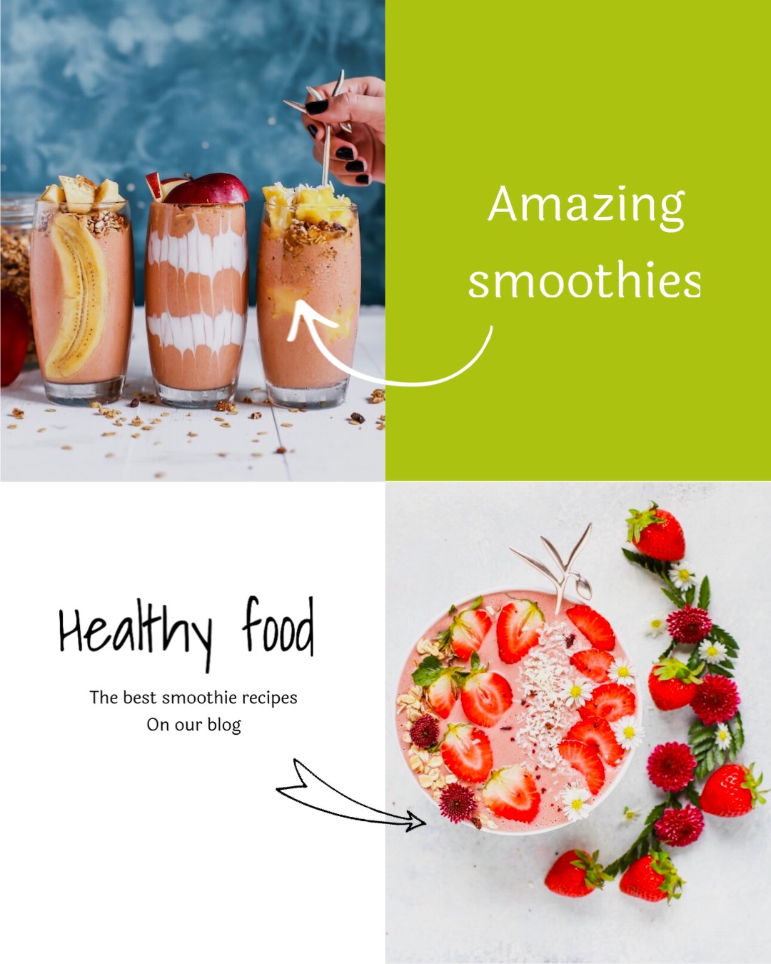 A Series Of Photos Showing Different Smoothies And Smoothies Foodie Template