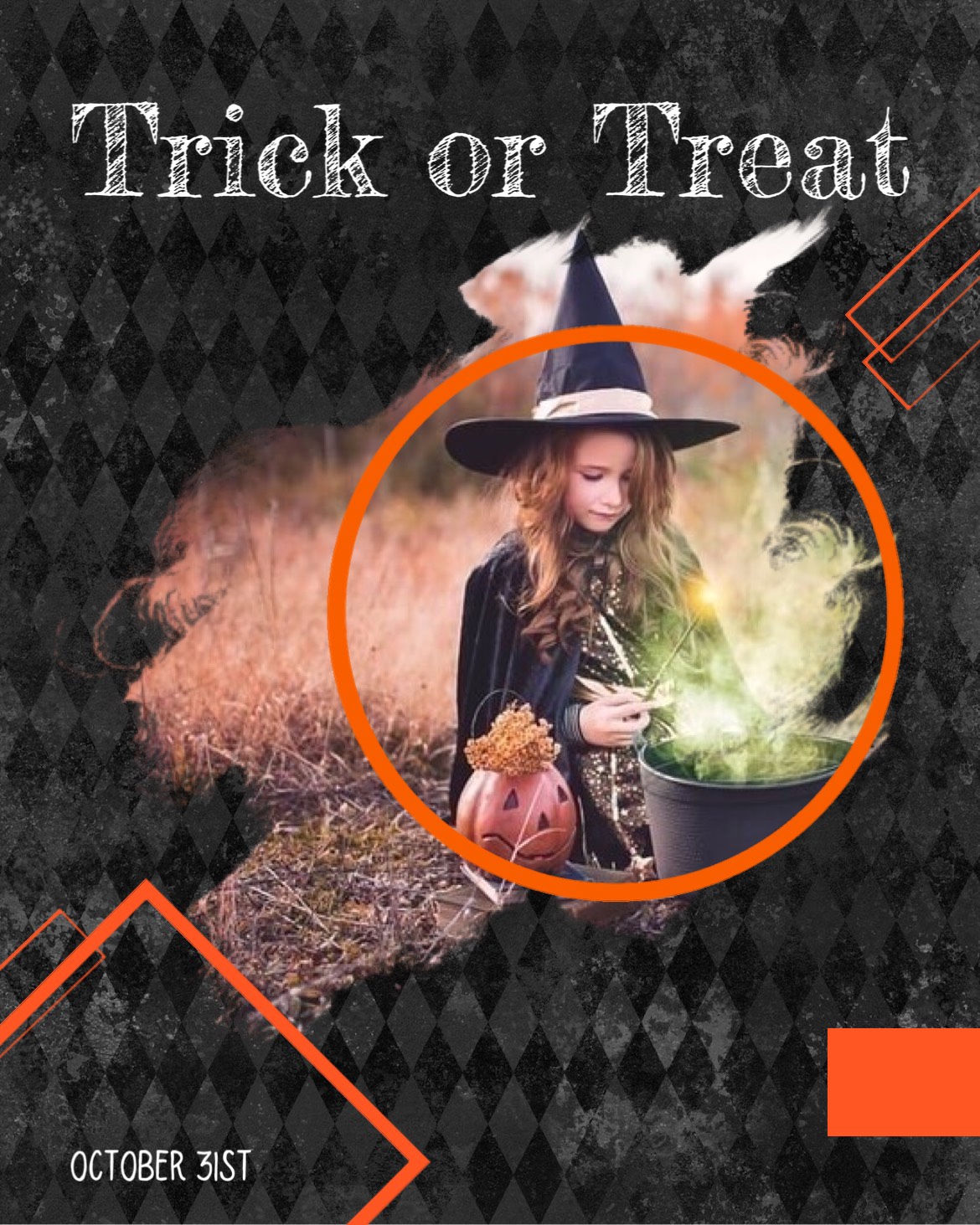 A Girl Dressed As A Witch Holding A Pumpkin Halloween Template