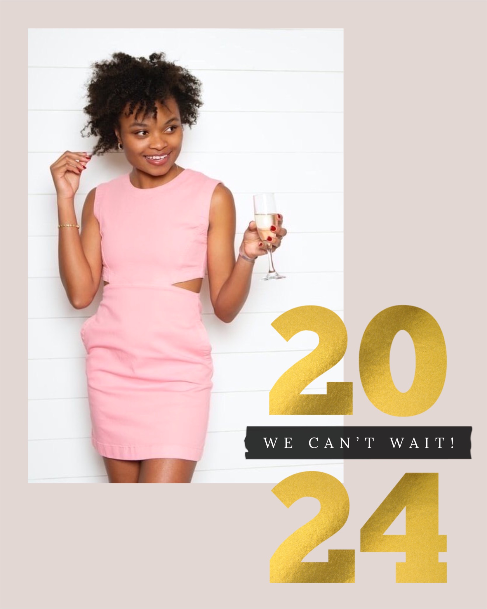 A Woman In A Pink Dress Happy New Year Template