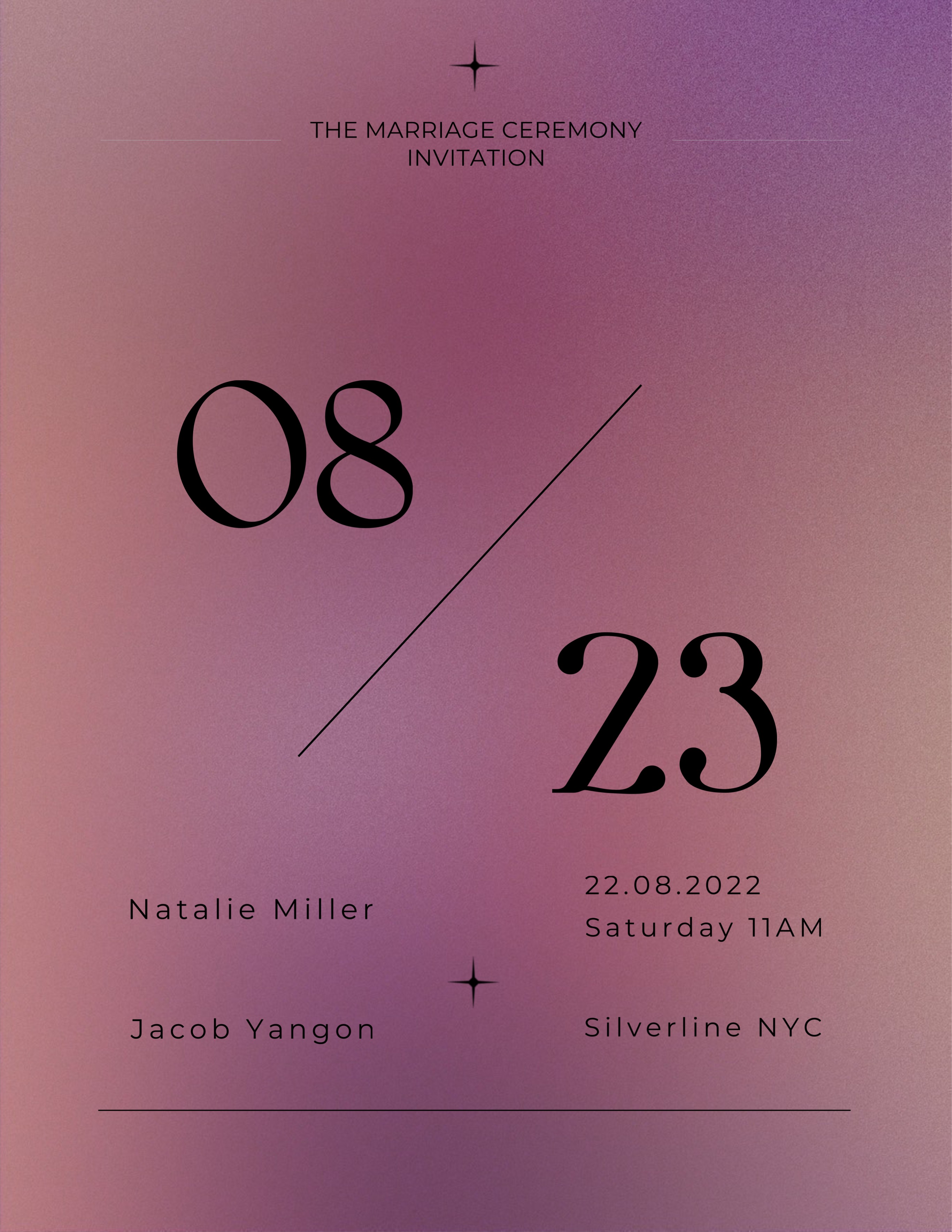 A Purple And Pink Poster With Numbers On It Wedding Template