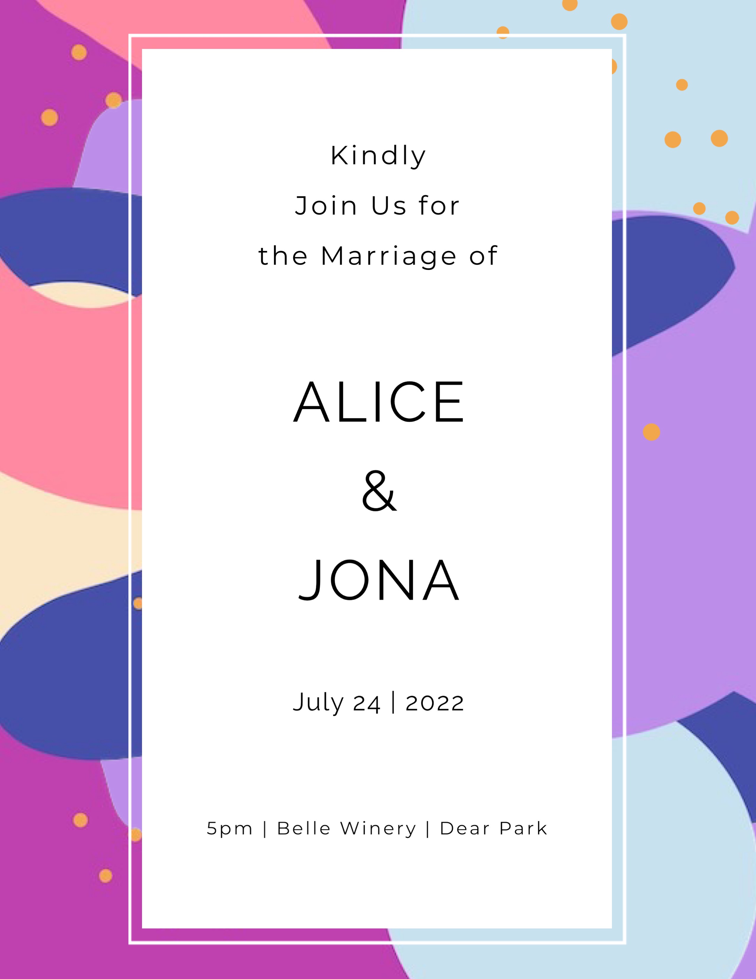 A Wedding Announcement With A Colorful Background Wedding Template
