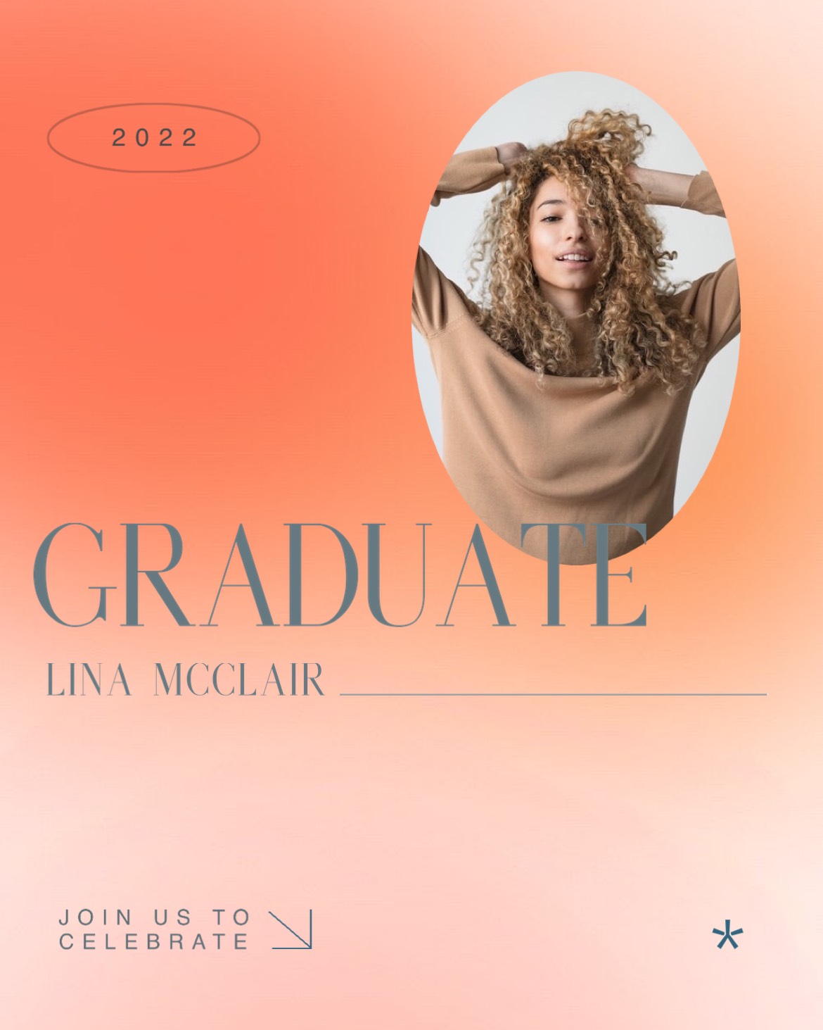 A Woman With Curly Hair Wearing A Sweater Graduation Template