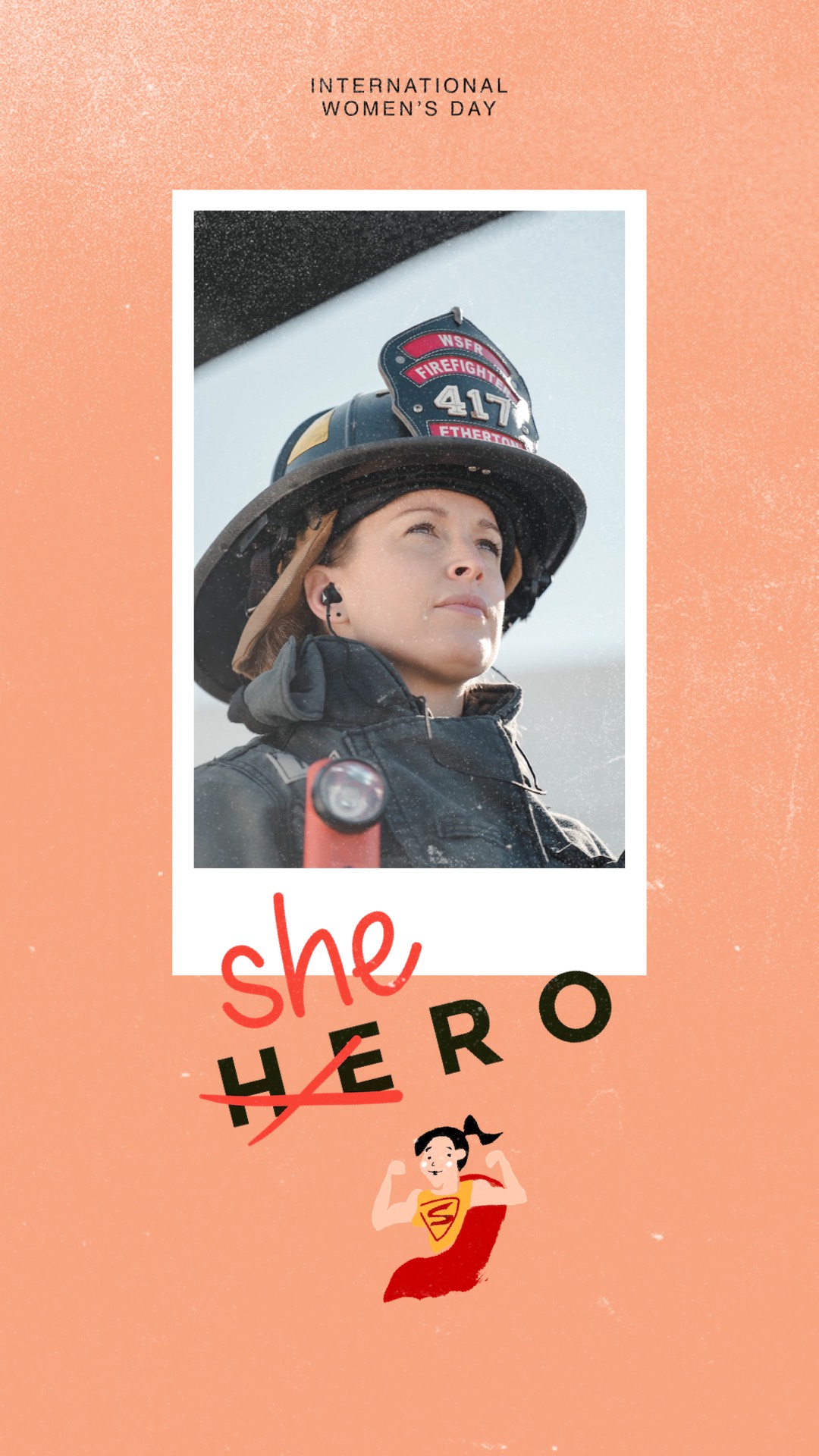 A Woman In A Fireman'S Uniform With A Fireman'S Hat Women S Day Template