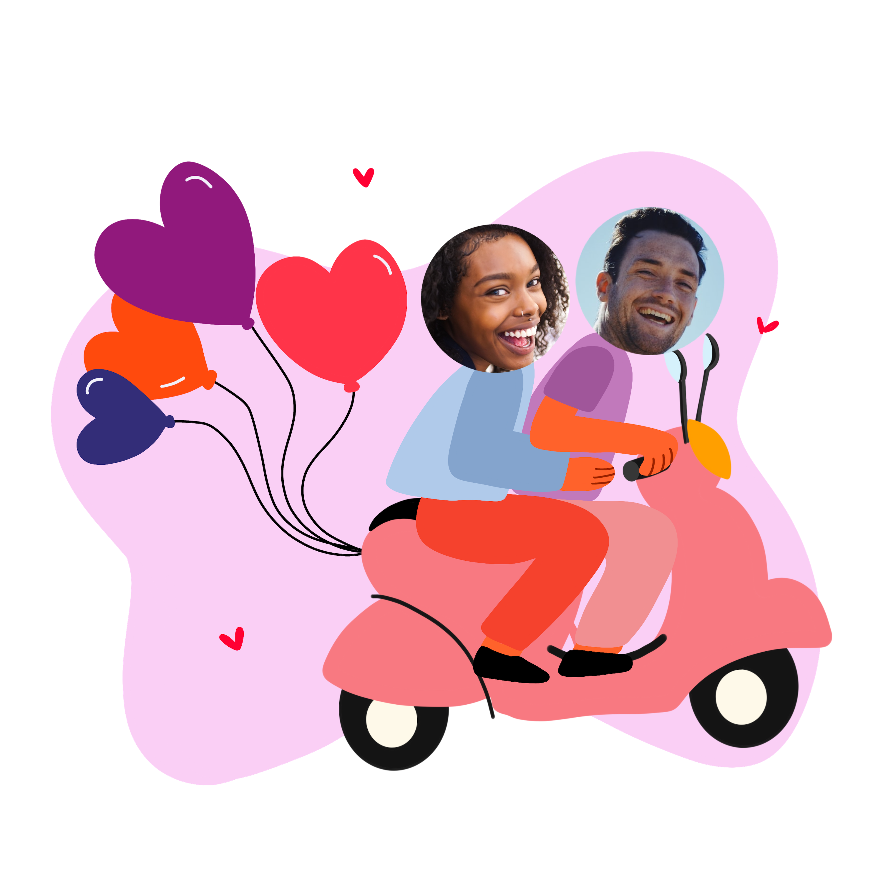 A Man And A Woman On A Scooter With Balloons Love Stickers Template