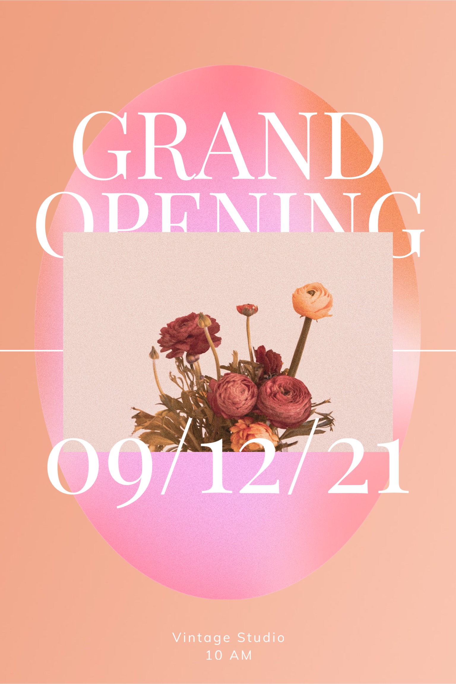 A Poster For A Grand Opening With Flowers In A Vase Invitation Template
