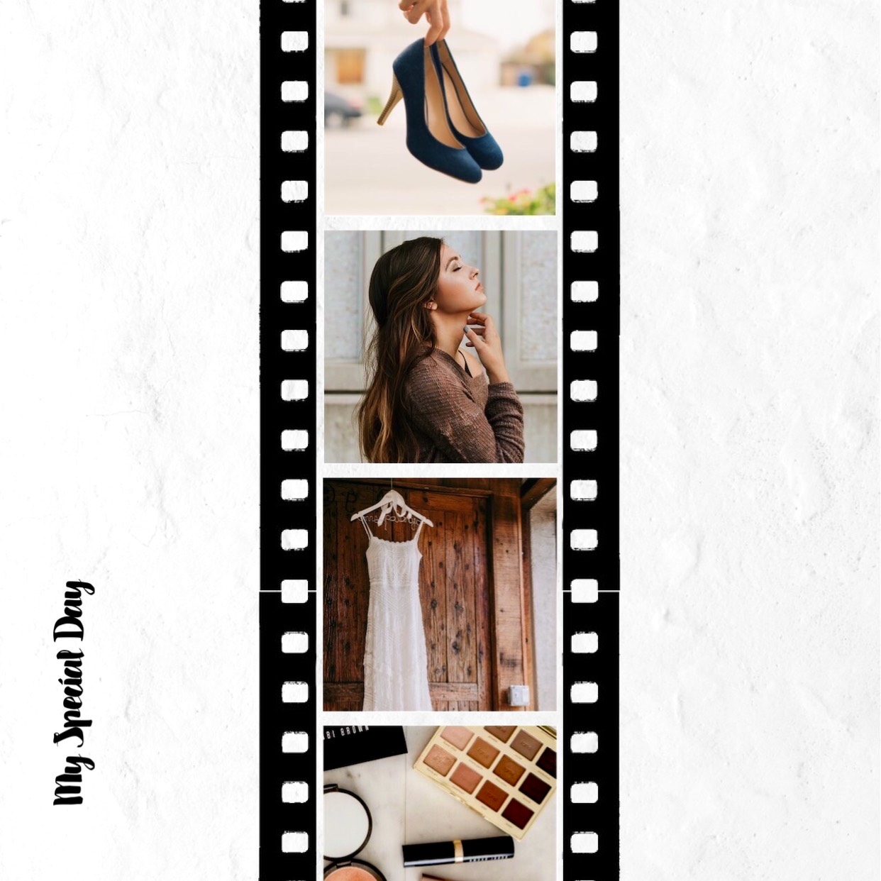 Woman getting ready for her wedding day film strip collage Facebook post template