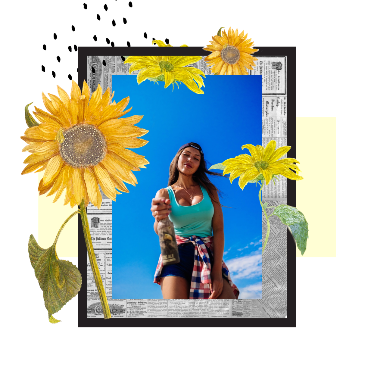 Woman frame and sunflowers whatsapp stickers template