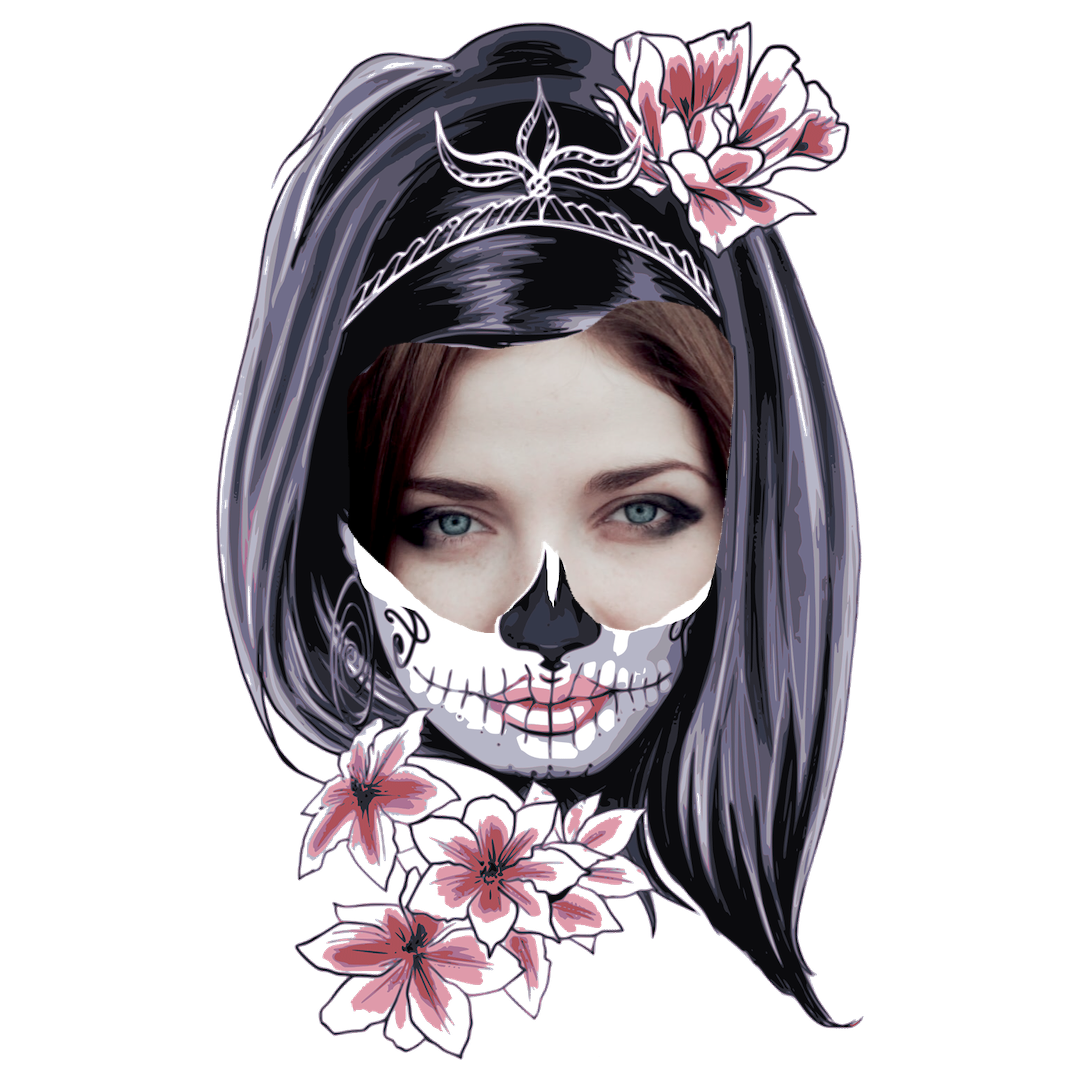 A Woman With A Skeleton Face Painted On Her Face Halloween Stickers Template