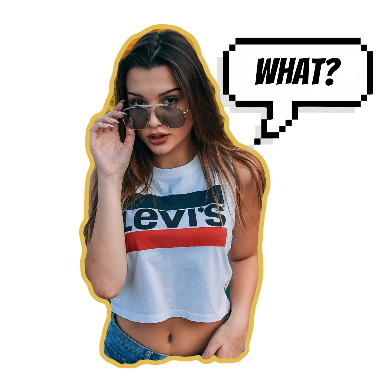 What? A Woman Wearing A Crop Top And Sunglasses Whatsapp Sticker Template