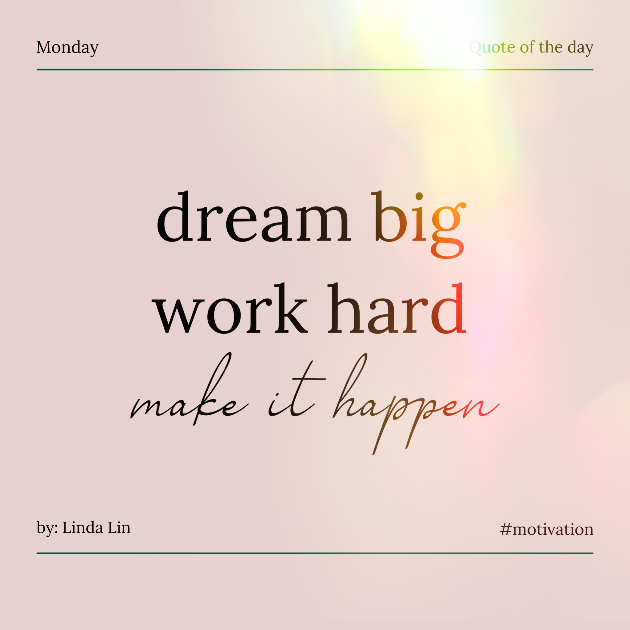 Dream big work hard make it happen! Pink Facebook Post template