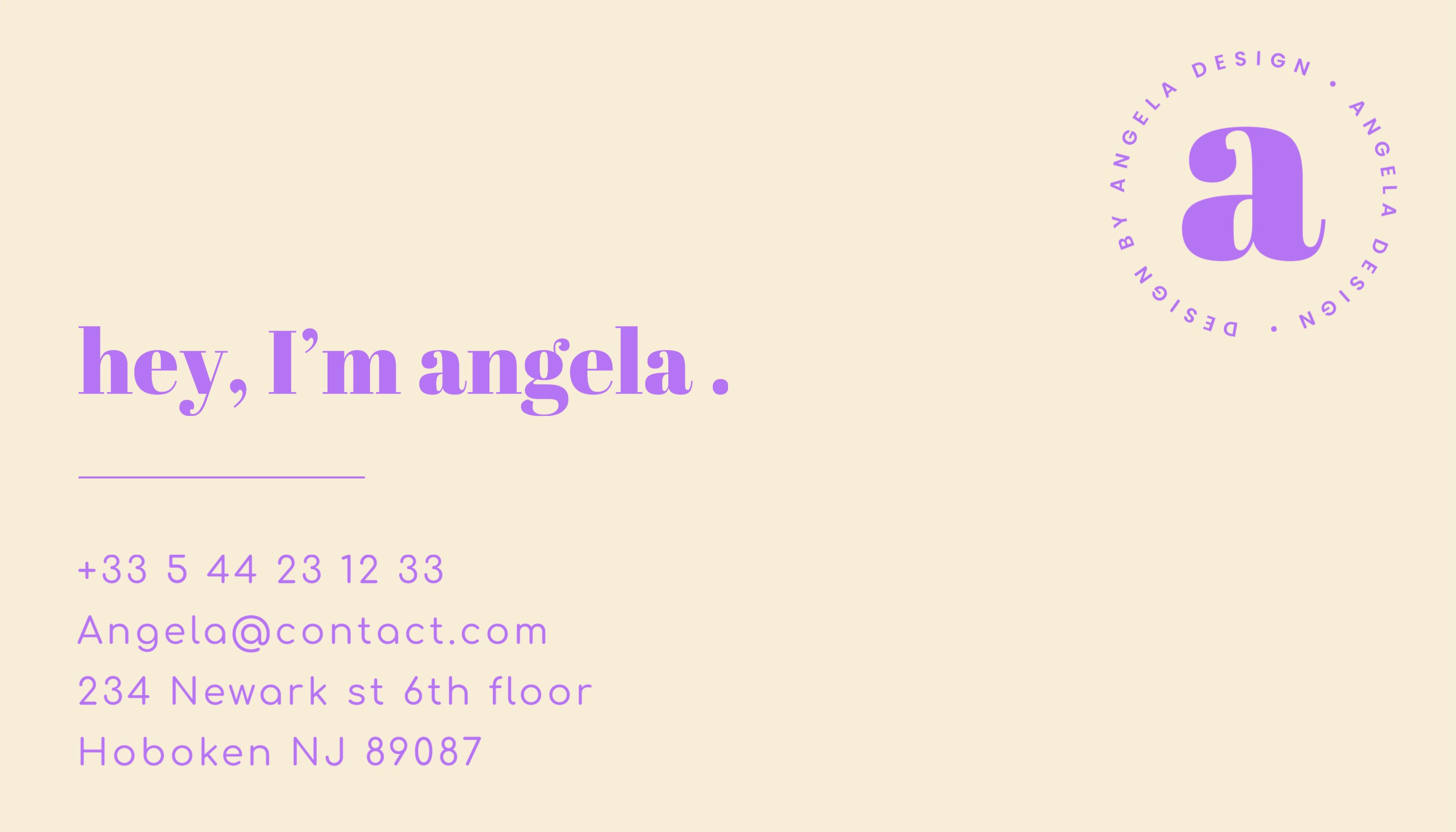 Angela design cute purple business card template 