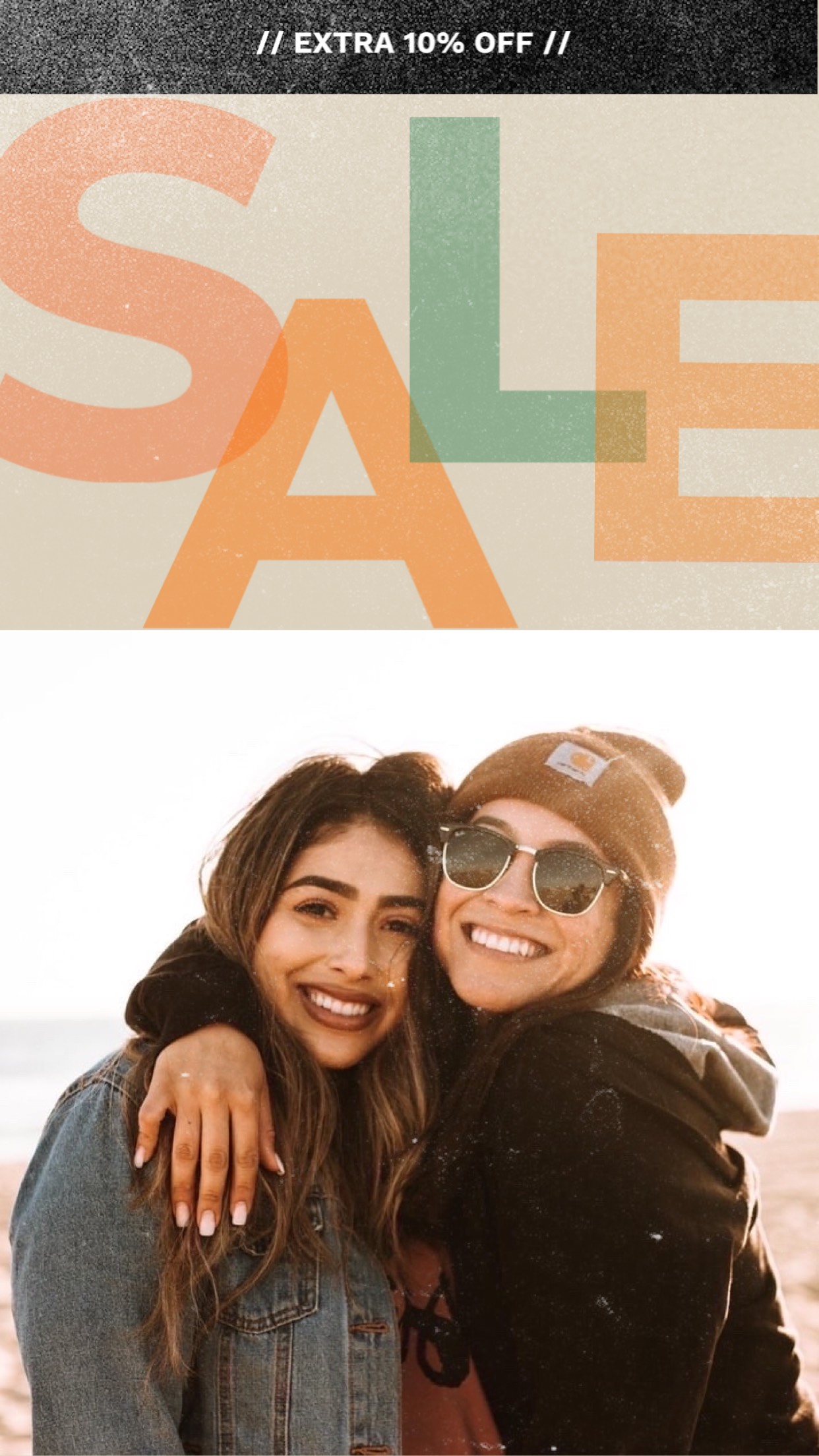 Friends hugging in the sun sale flyer template